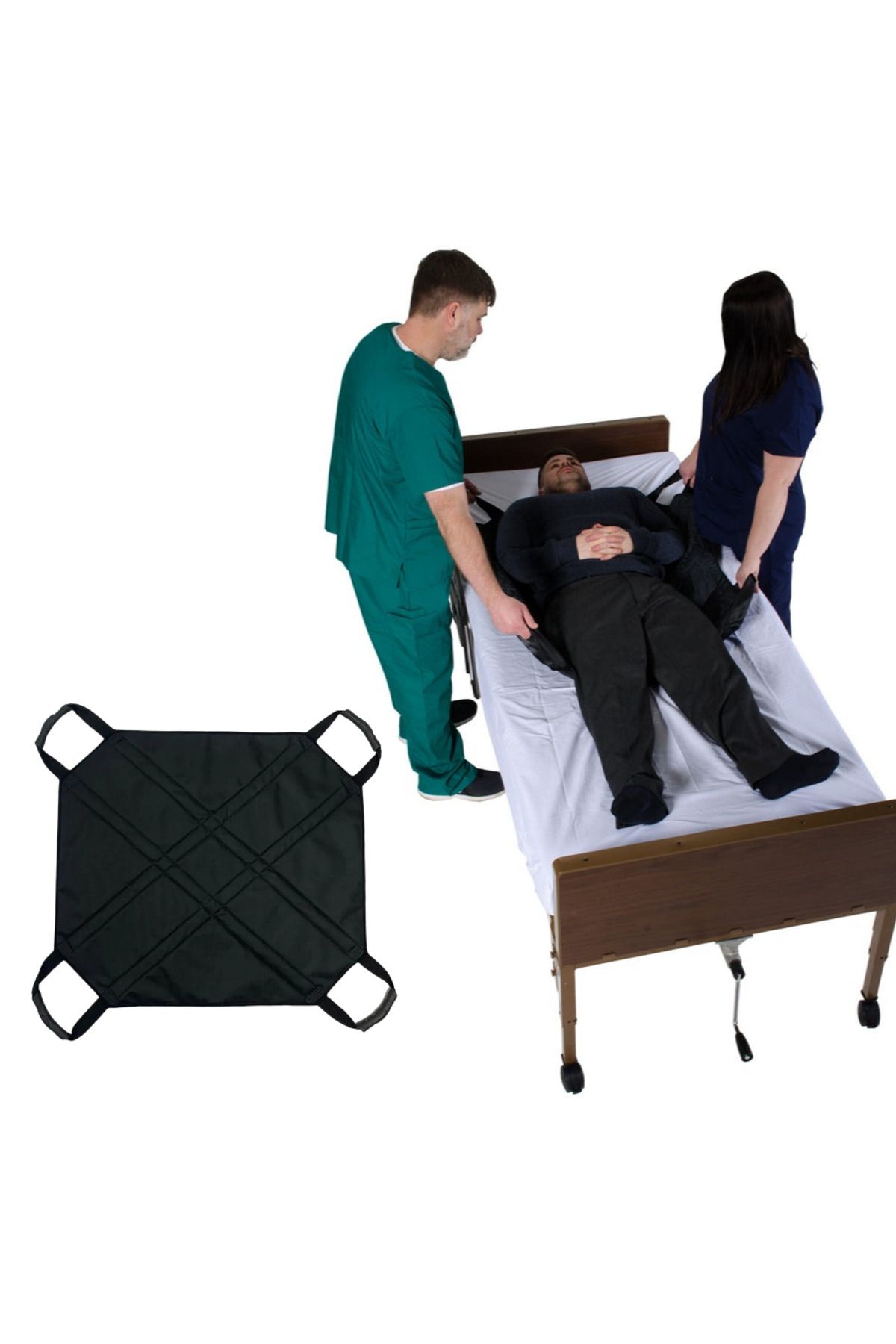 DNC Büyük Boy Hasta Çevirme Destek Aparatı -Ergonomik Kayışlı Hasta Taşıma - Döndürme Örtüsü, 75x100 CM