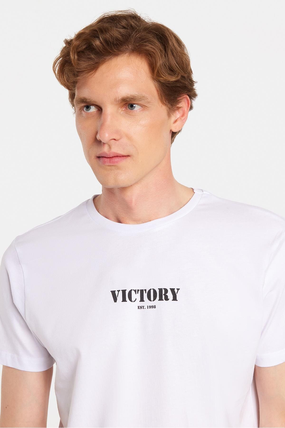 Tudors Erkek Slim Fit Dar Kesim %100 Pamuk Yumuşak Dokulu Baskılı Beyaz Bisiklet Yaka Tişört