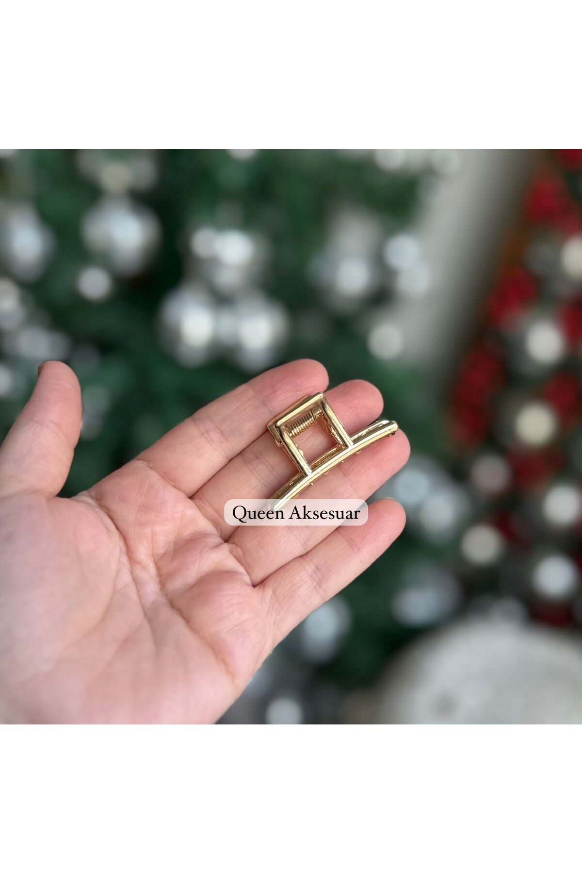 QUEEN AKSESUAR Trend Mini Altın Renk Metal Saç Tokası Küçük Boy Mandallı kare model