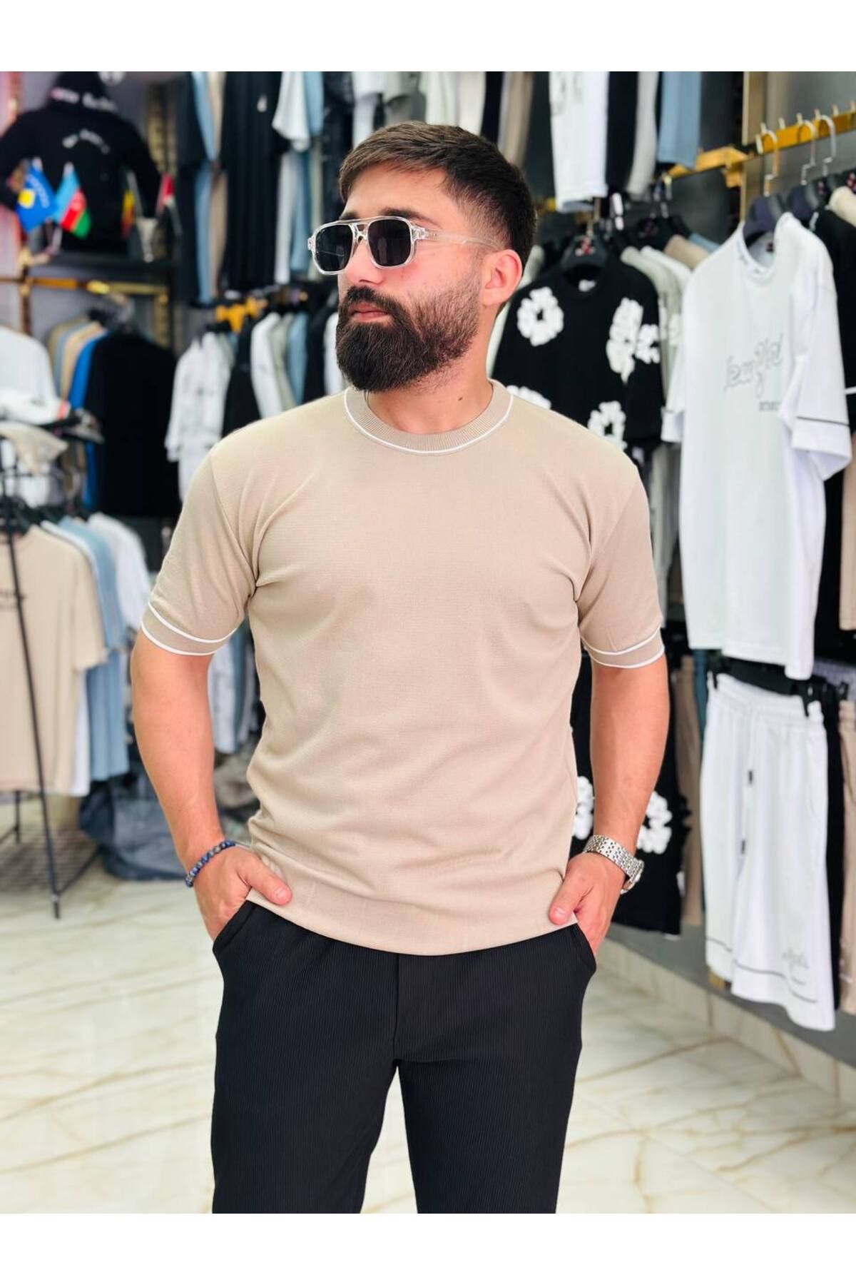 FRANCO RENZO Erkek Bisiklet Yaka Triko T-Shirt