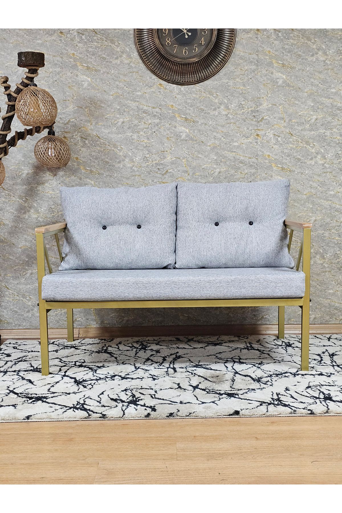 SEVİNÇ MOBİLYA gold metal 2li bahçe mobilyası çay seti koltuk 2li balkon koltugu