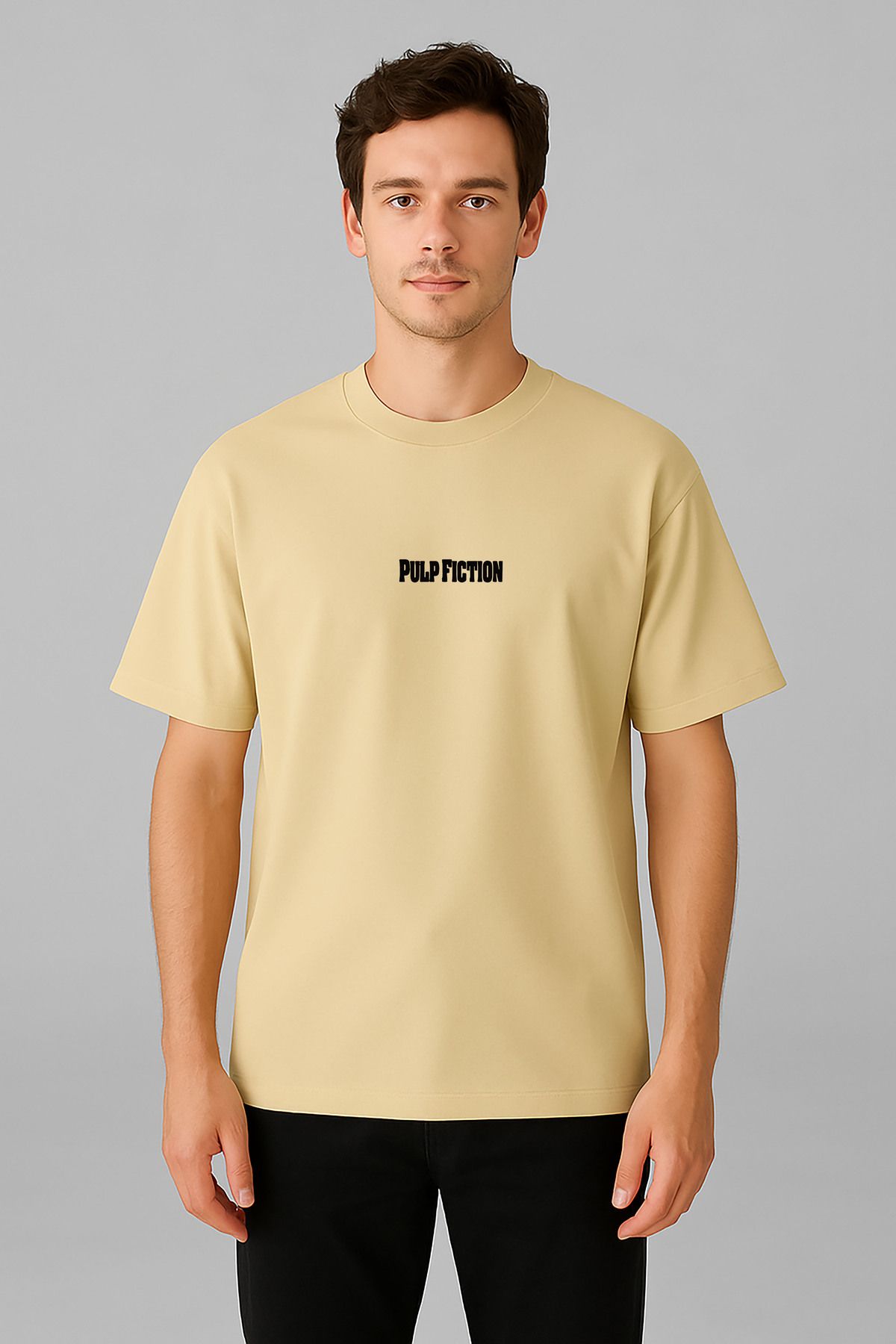sielta Pulp Factıon Baskılı Bisiklet Yaka Oversize Kalıp Tişört T-shirt