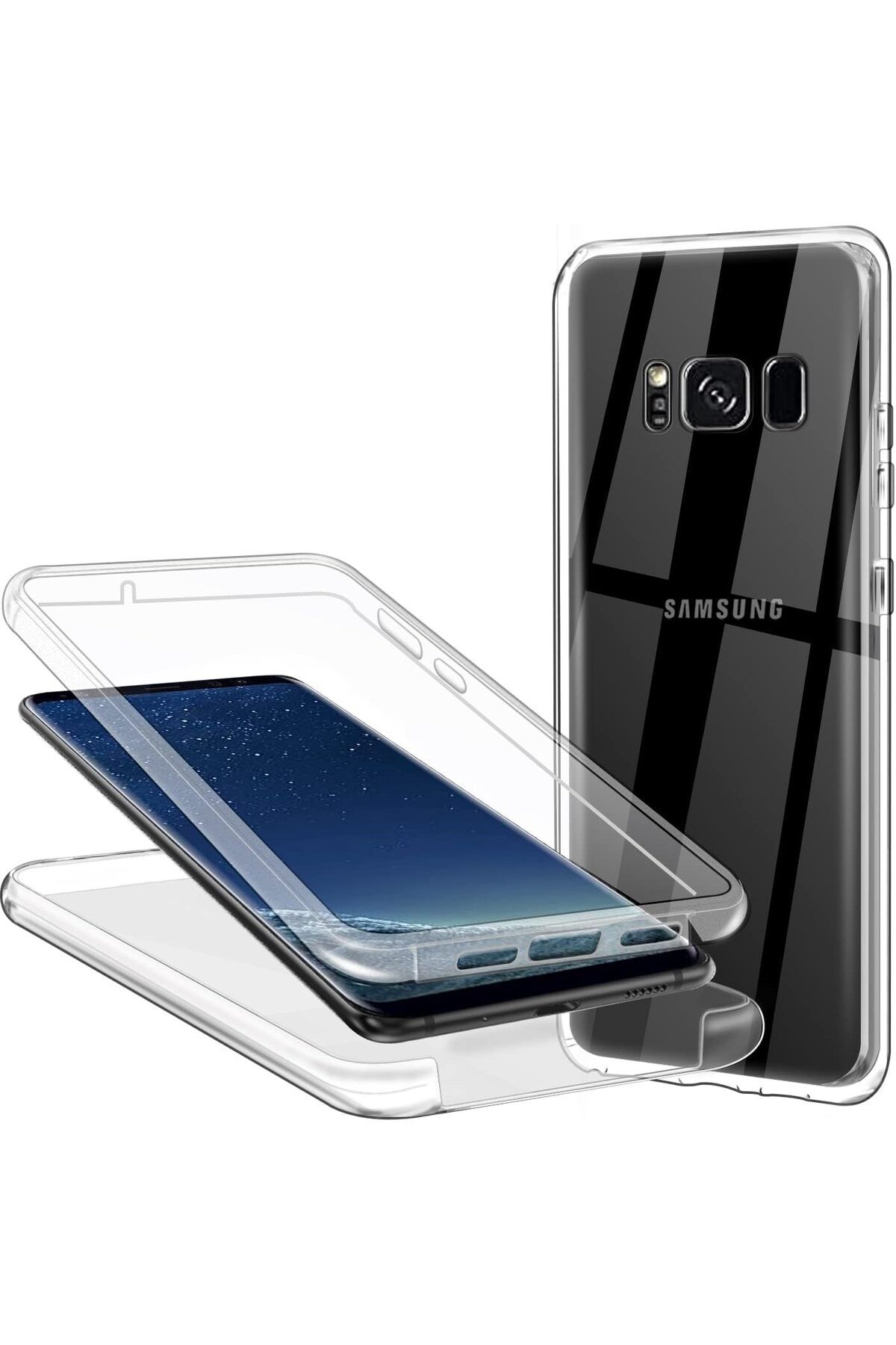 Ehr. Samsung Galaxy S8 Plus Uyumlu Ön Arka 360 Tam Koruma Şeffaf Soft Silikon Kılıf