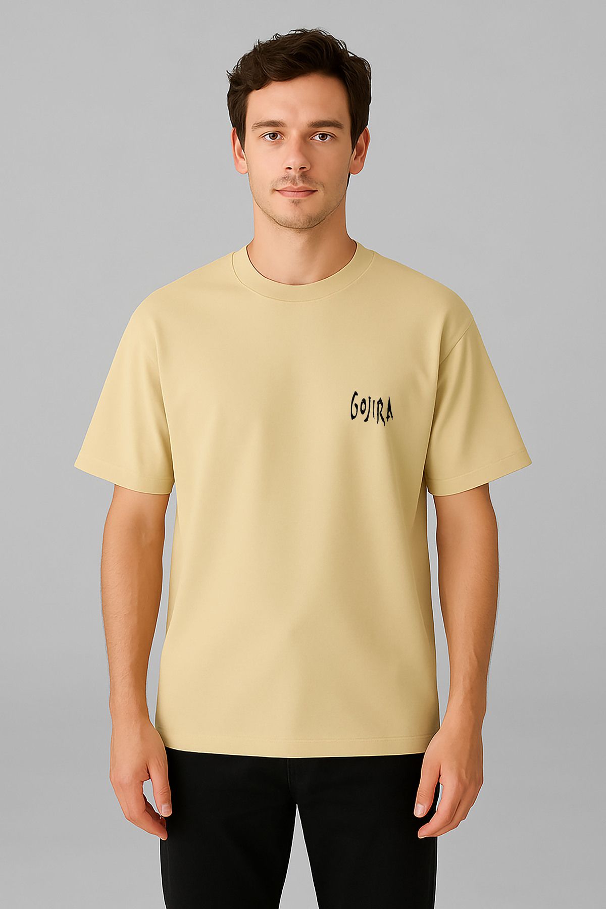 sielta Gojira Müzik Grubu Baskılı Bisiklet Yaka Oversize Kalıp Tişört T-shirt