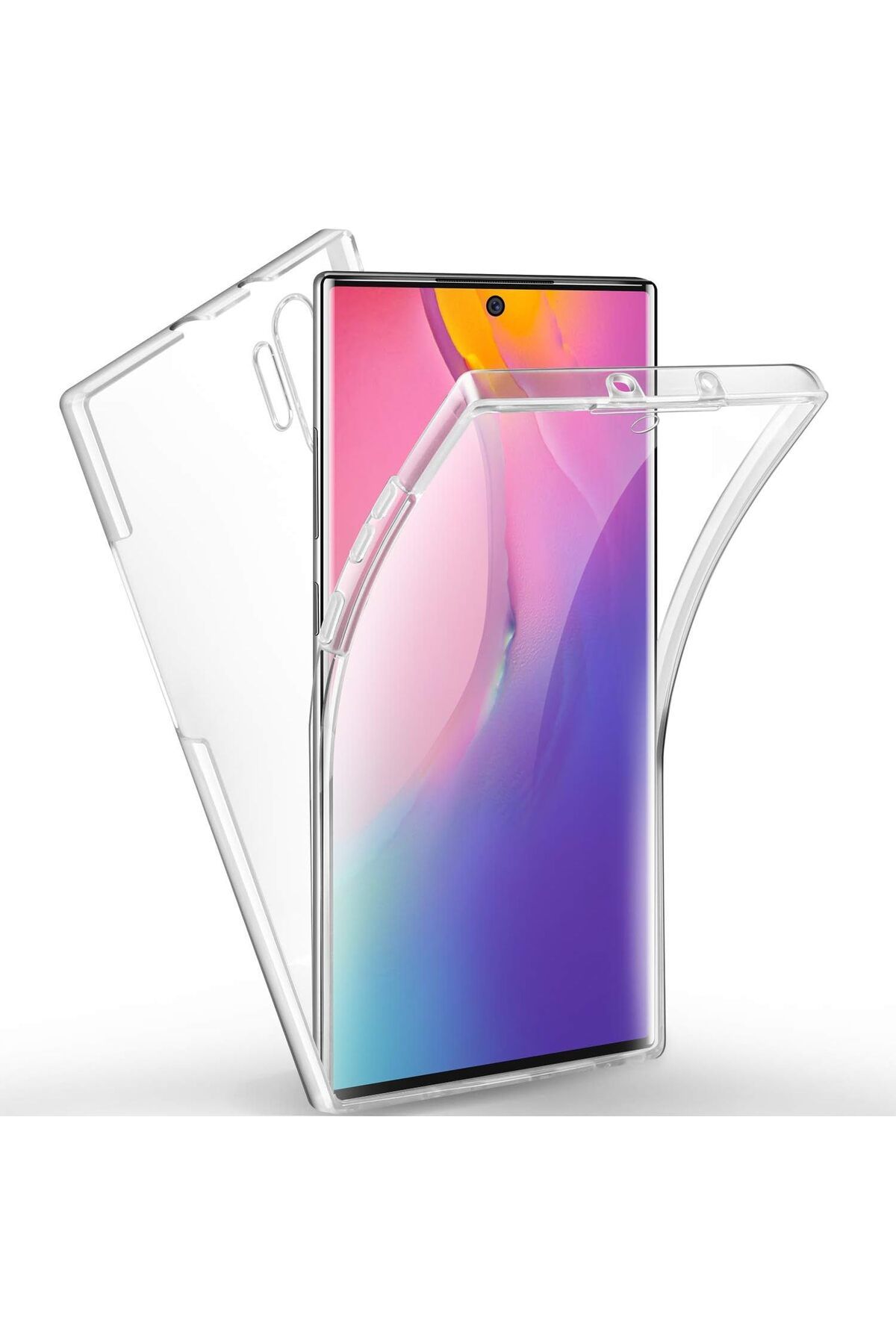 Ehr. Samsung Galaxy Note 10 Plus Uyumlu Ön Arka 360 Tam Koruma Şeffaf Soft Silikon Kılıf