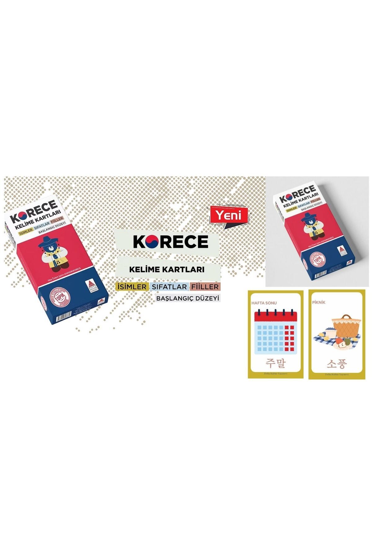 Delta Kültür Yayınevi YENİ----Korece Kelime Kartları (İsimler, Sıfatlar, Fiiller) - Pratik Öğrenme Seti"