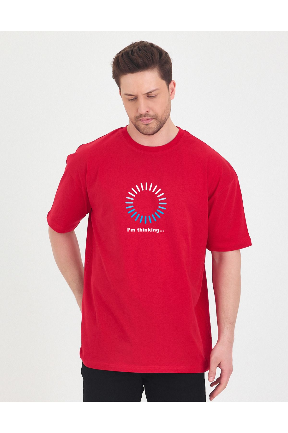 Windy Island Erkek Bisiklet Yaka "I am thinking" Baskılı Oversize T-shirt