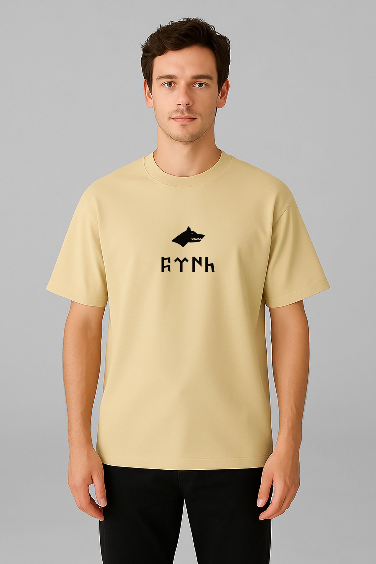 sielta Türk Bozkurt Baskılı Bisiklet Yaka Oversize Kalıp Tişört T-shirt