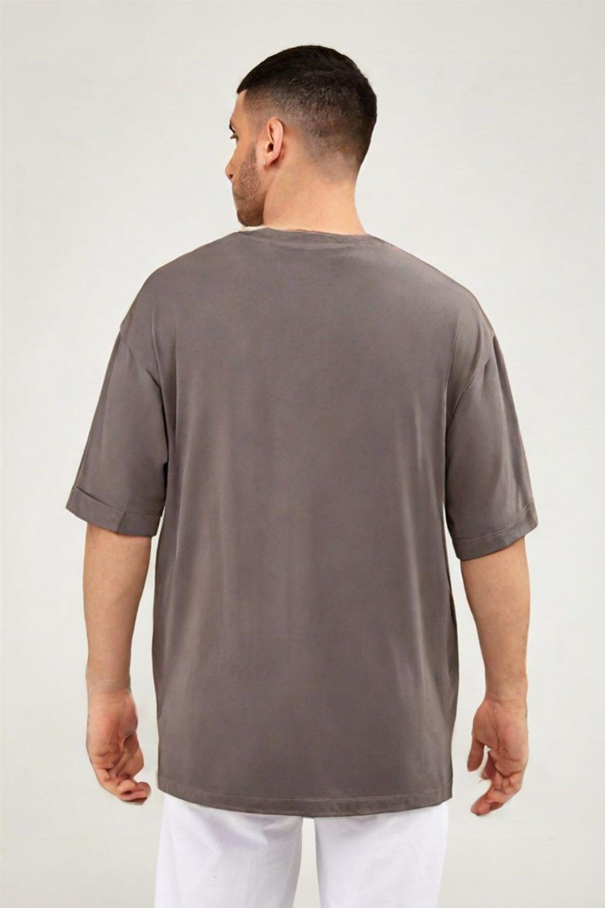 Seamoda-Мъжка тениска Oversize, 100% памучна, дълга, с широк десен - MINK 5