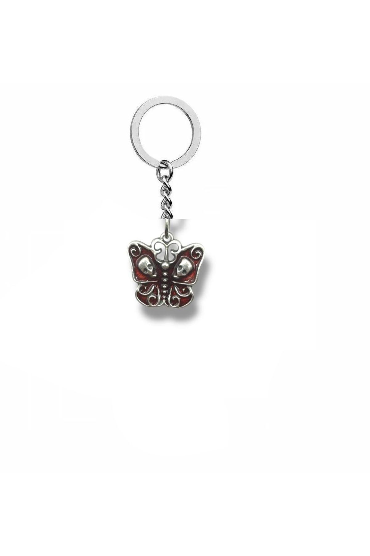 Herşey Nota Deathly Butterfly Figürlü Unisex Anahtarlık Kırmızı Detaylı Gotik Tasarım