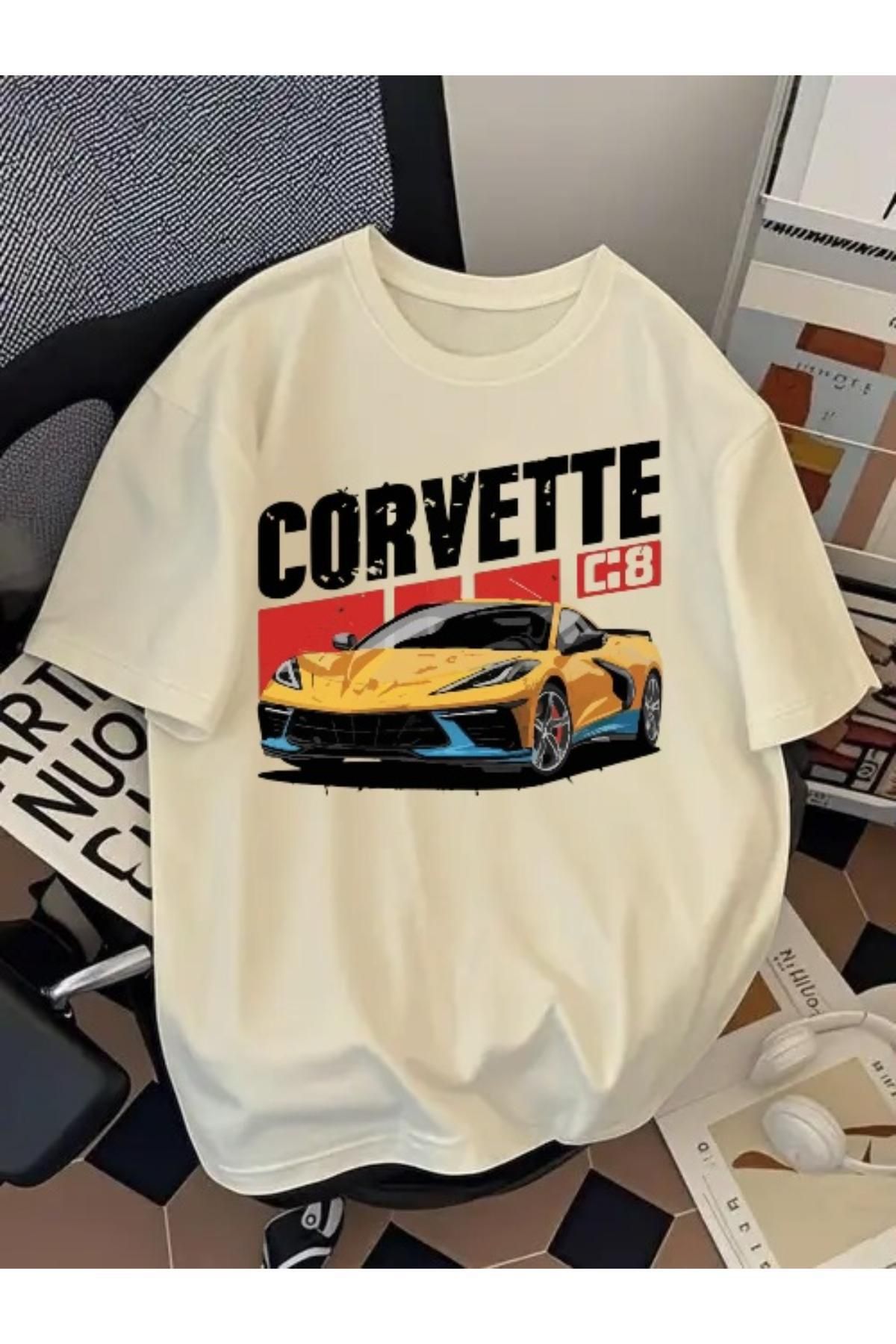 EQİ Corvette Araba Baskılı Oversize T-Shirt