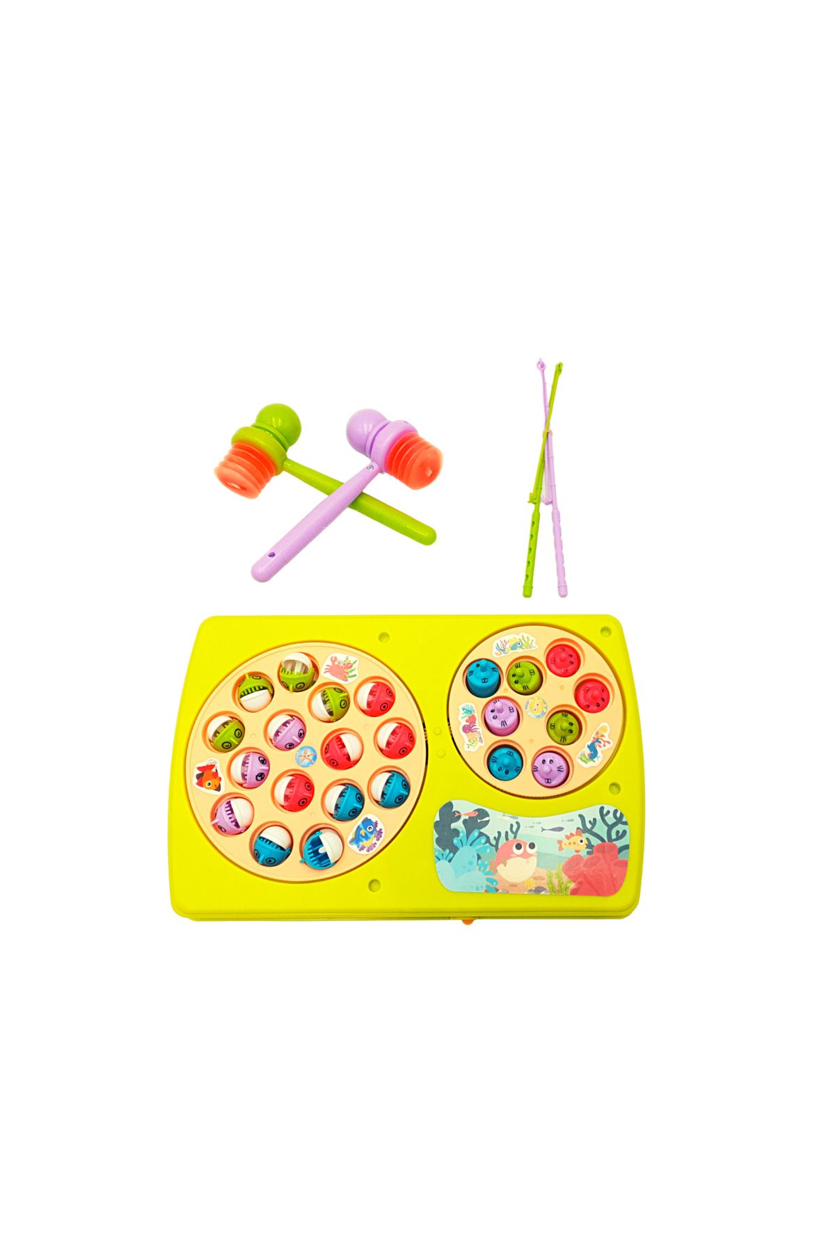 LUDIRO-Set Interactiv 2 in 1, Joc Pescuit cu 15 Pestisori si 2 Undite, Joc Whack A Mole, Verde 1