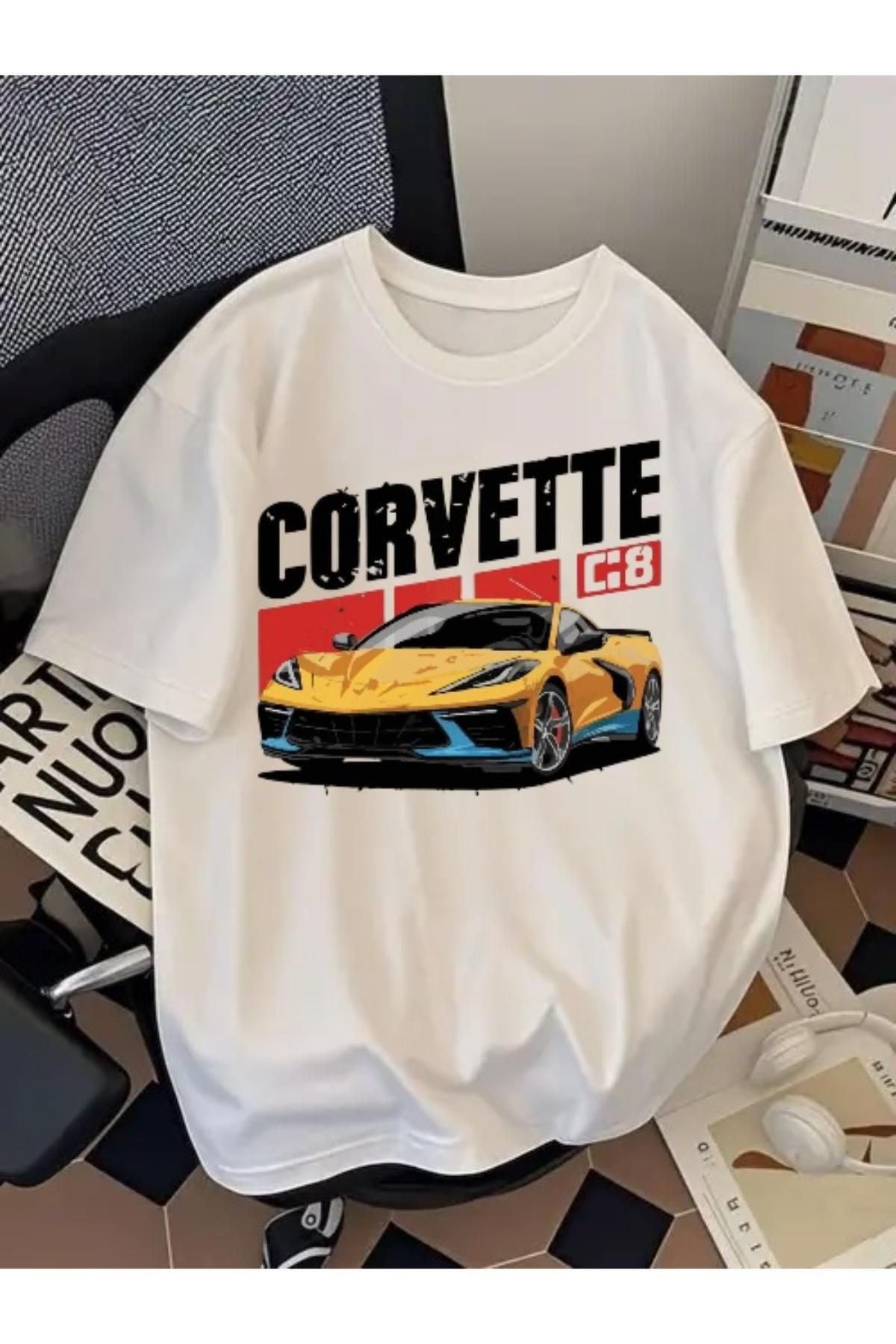 EQİ Corvette Araba Baskılı Oversize T-Shirt
