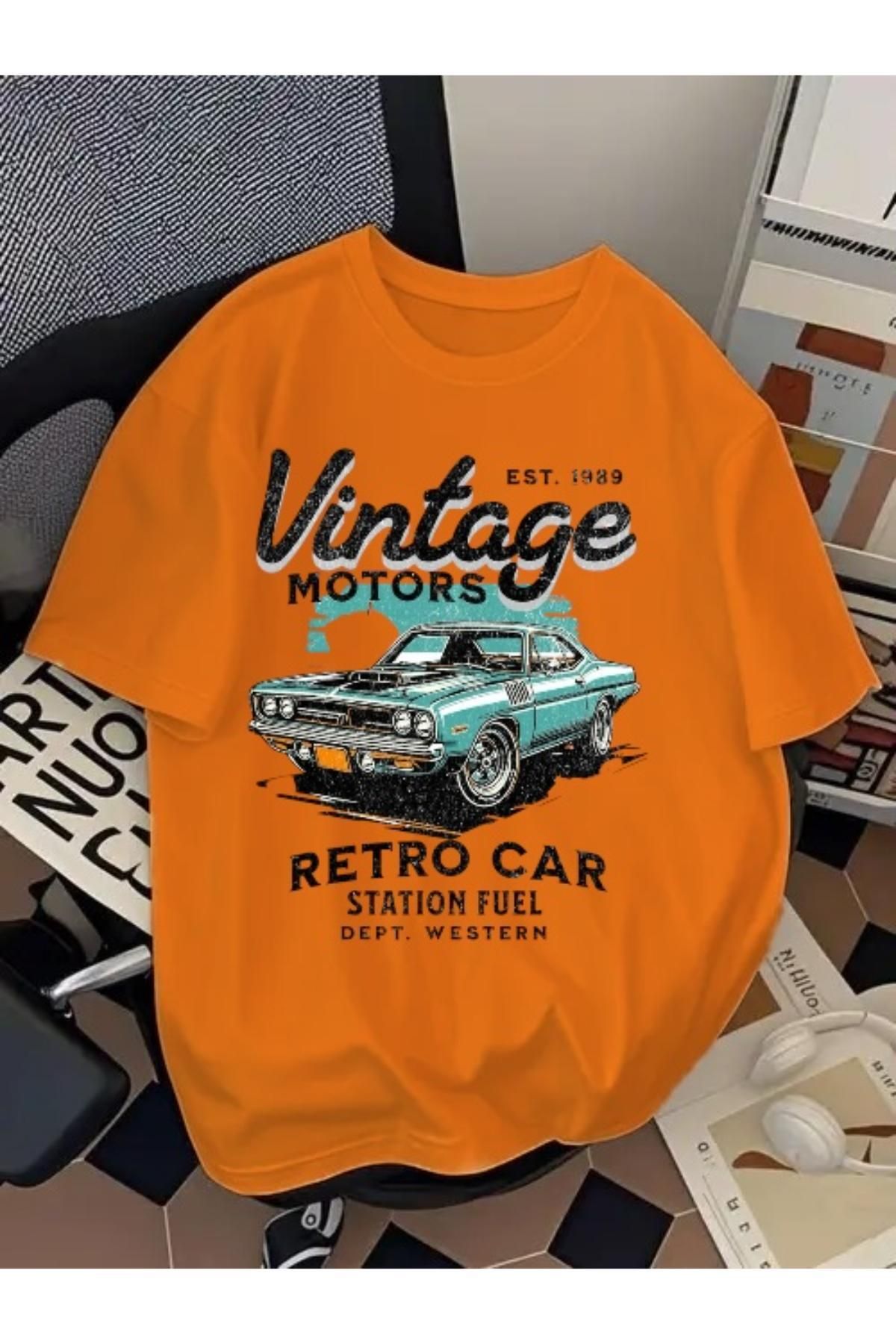 EQİ Vintage Retro Car Baskılı Oversize T-Shirt