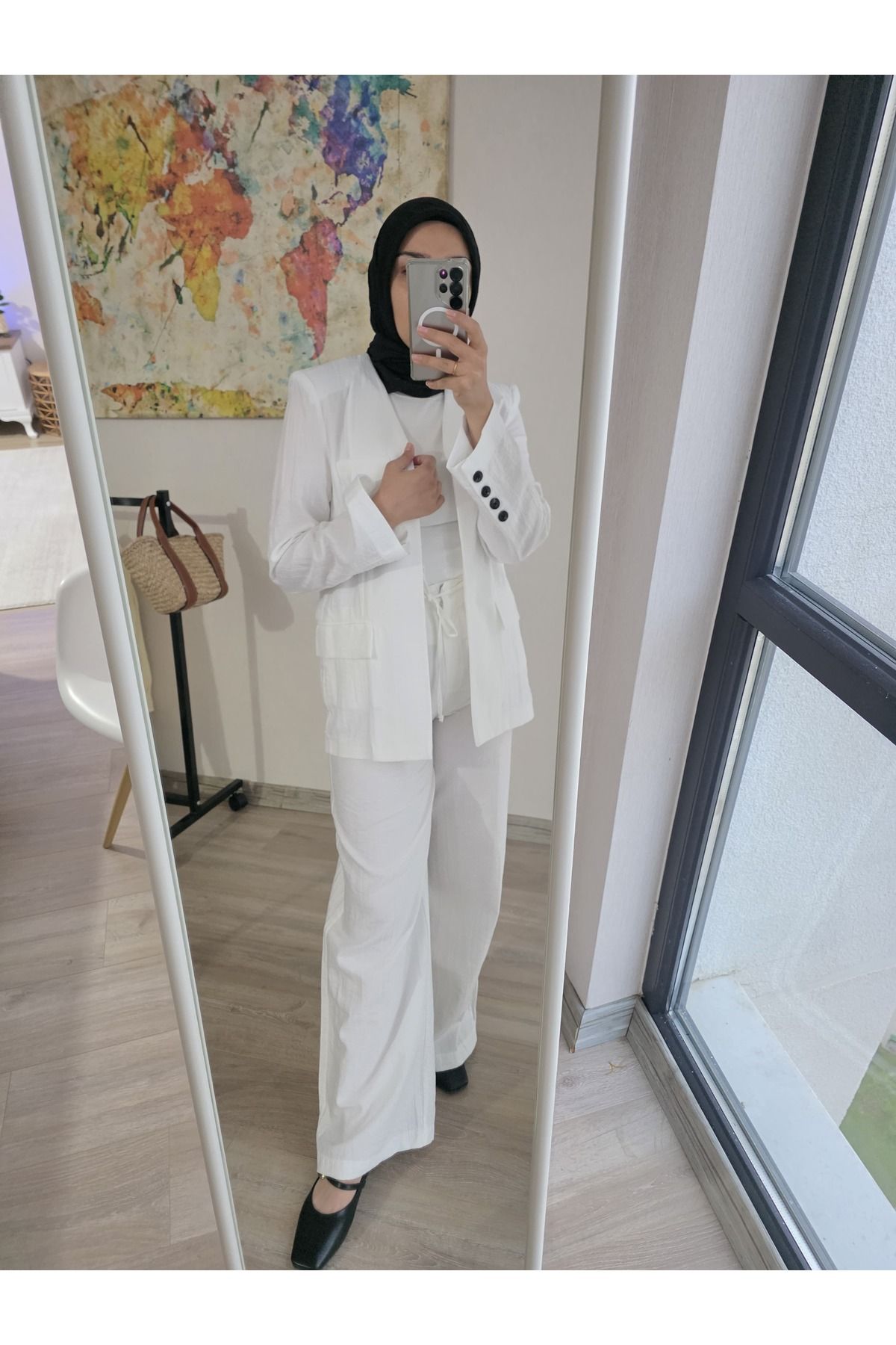 Butik Perry Vatkalı Ceket Pantolon Alt-Üst Beyaz Takım