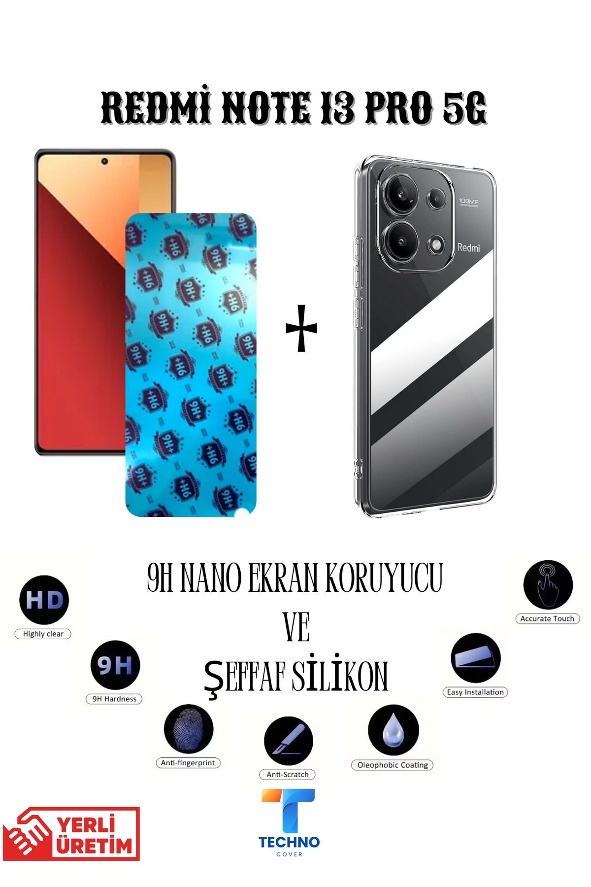 foxpower Redmi Note 13 Pro 5G Nano Ekran Koruyucu ve Şeffaf Kılıf 2li Avantajlı Paket