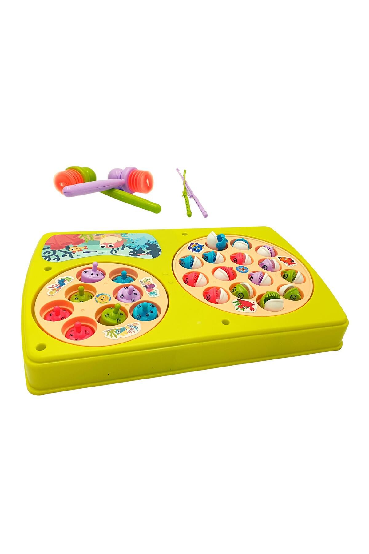 LUDIRO-Set Interactiv 2 in 1, Joc Pescuit cu 15 Pestisori si 2 Undite, Joc Whack A Mole, Verde 5