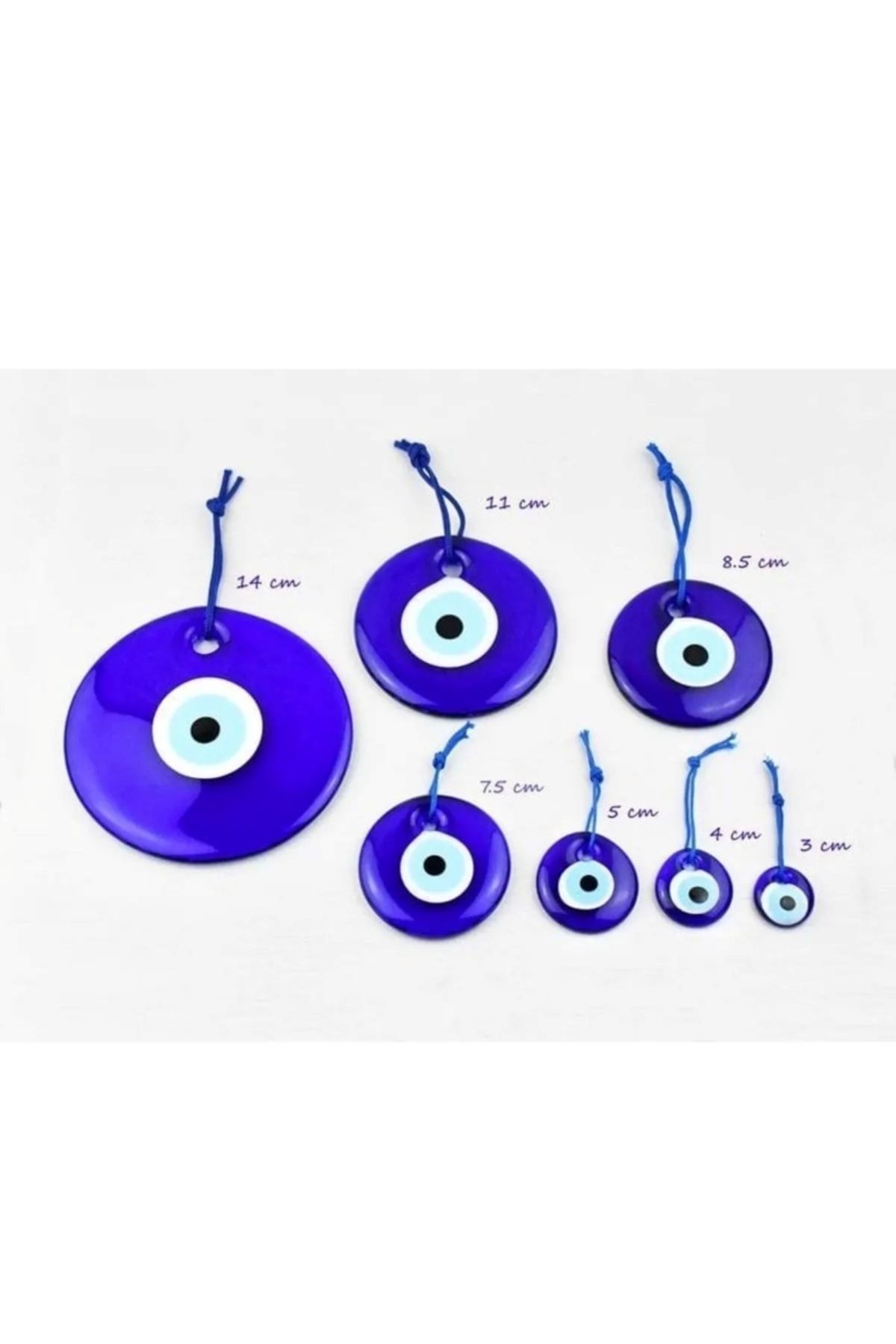 Arsglass 10 Adet Karışık Boy Delikli Cam Nazar Boncuğu 1 Adet 7 cm , 3 Adet 5 cm ,3 adet 4 cm ,3 Adet 3 cm