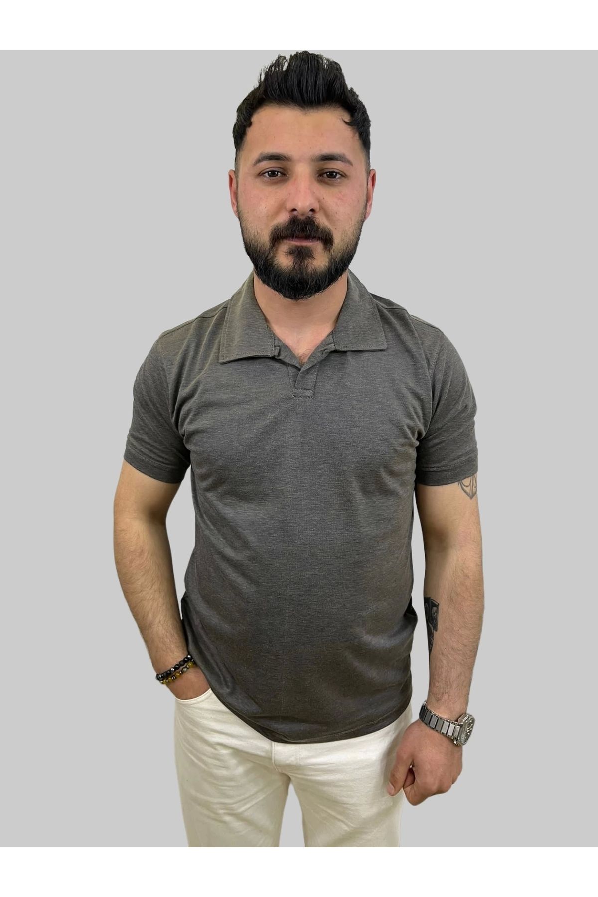 daniel milano Erkek Bymn Düğmesiz Polo Yaka Kahverengi Tişört