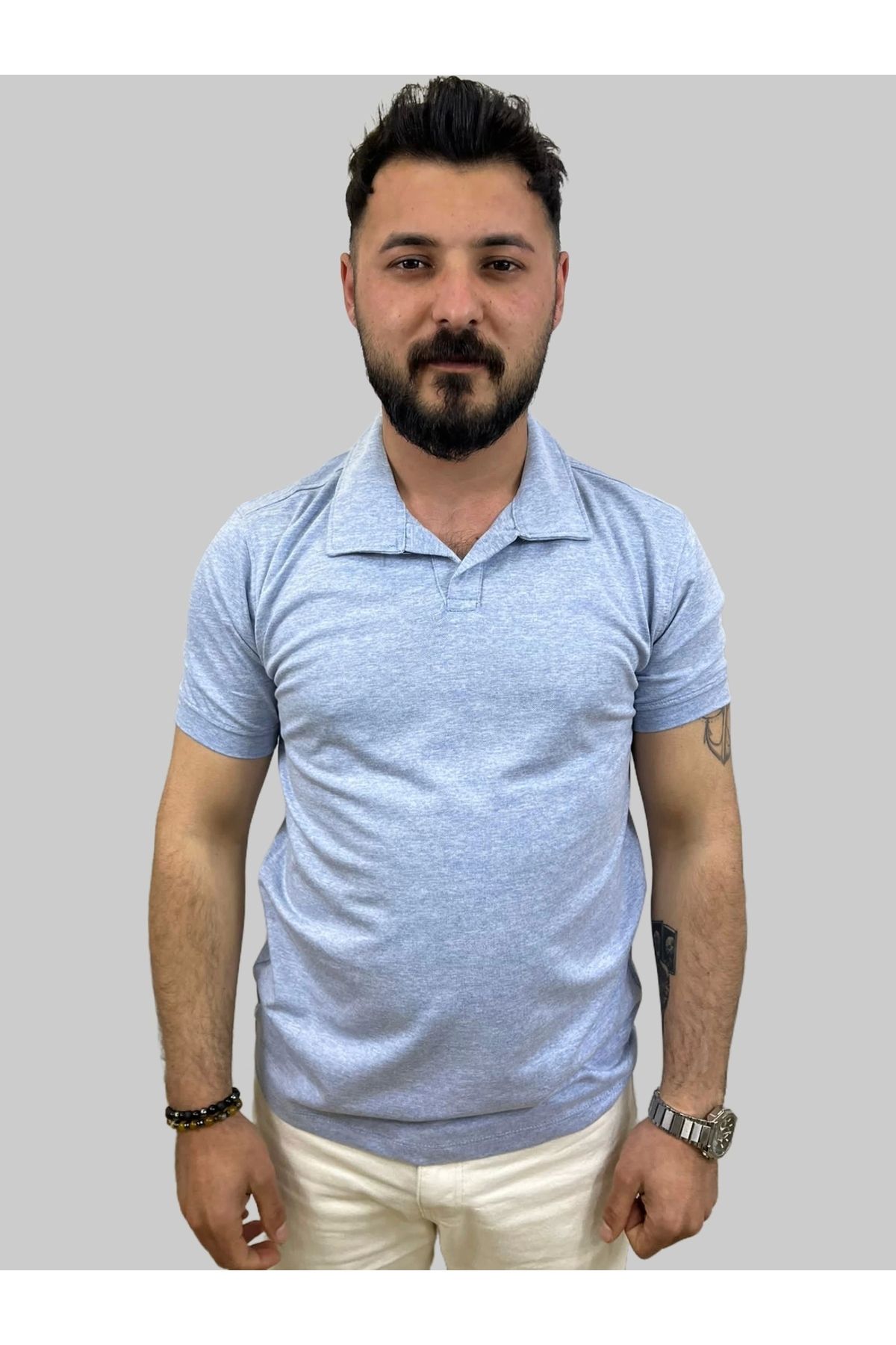 daniel milano Erkek Bymn Düğmesiz Polo Yaka Açık Mavi Tişört