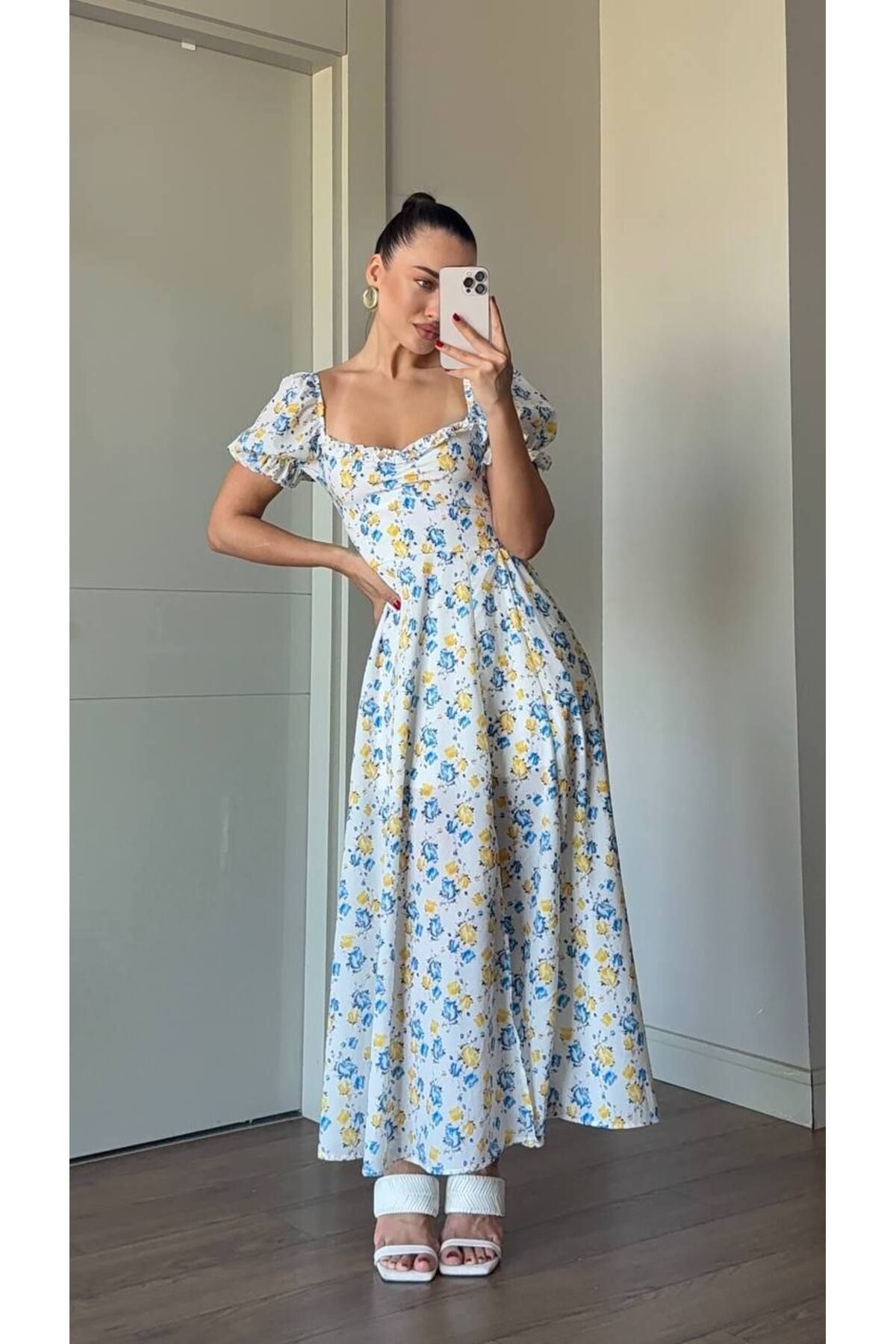 Nopen Knitwear Önü Büzgülü Yırtmaç Detaylı Maxi Boy Elbise