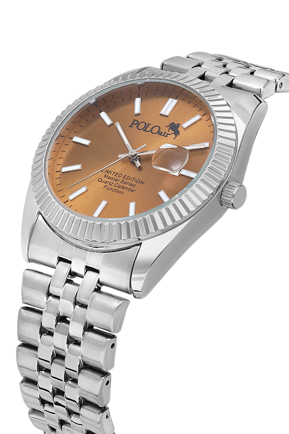 Polo Air Mercek Takvimli Metal Kasa Erkek Kol Saati Gümüş Kahve Renk PL-0988E4x