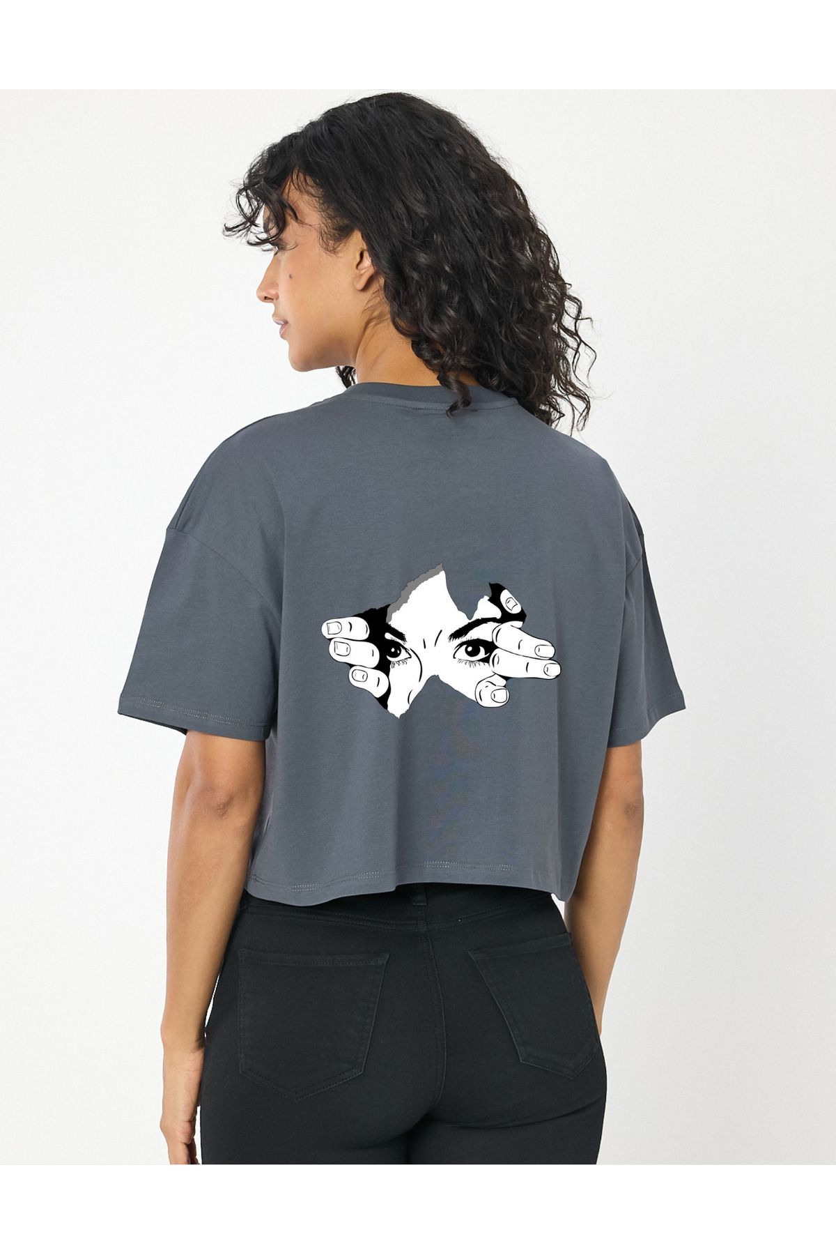 Windy Island Kadın Sırt Baskılı Bisiklet Yaka Crop T-shirt