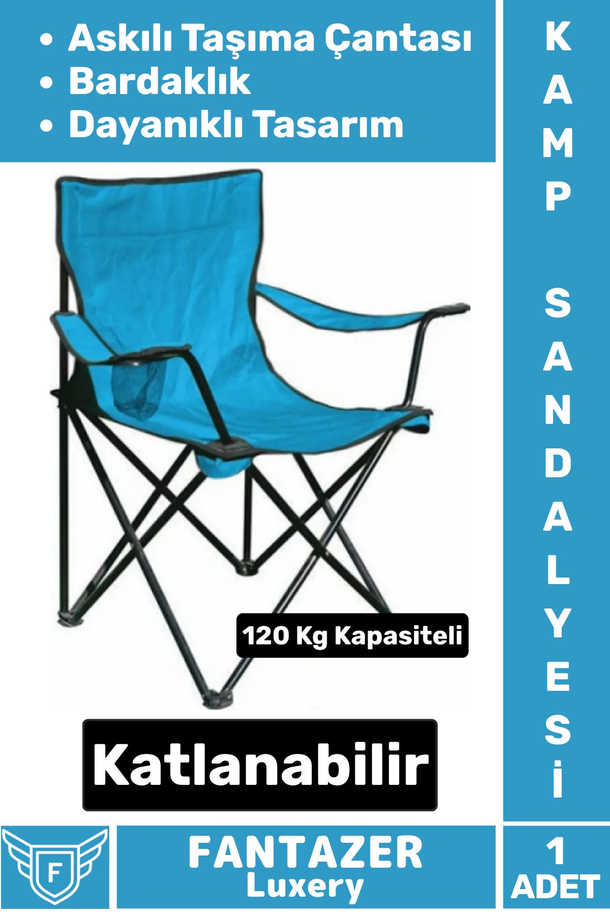 Fantazer Dayanıklı Askılı Taşıma Çantalı Bardaklık Yeri 120 Kg Kapasiteli Katlanabilir Piknik Kamp Sandalyesi