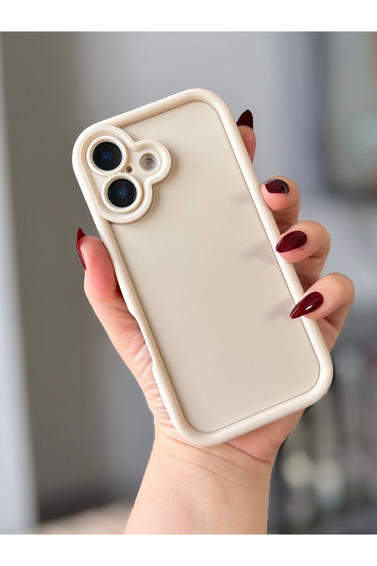 MirazTasarim IPHONE 16 EKRU DÜZ KALIN KENARLI KILIF
