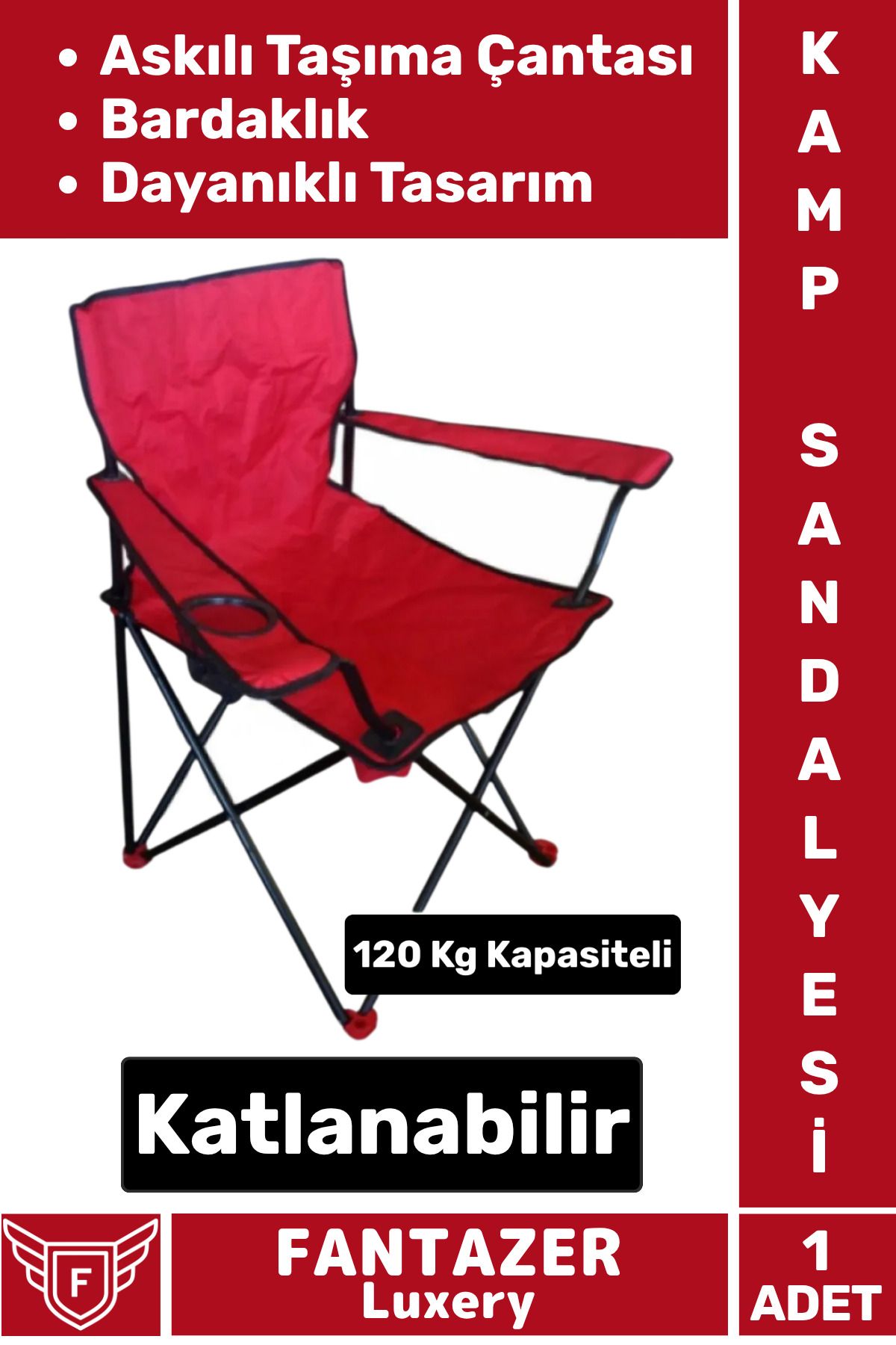 Fantazer Dayanıklı Askılı Taşıma Çantalı Bardaklık Yeri 120 Kg Kapasiteli Katlanabilir Piknik Kamp Sandalyesi