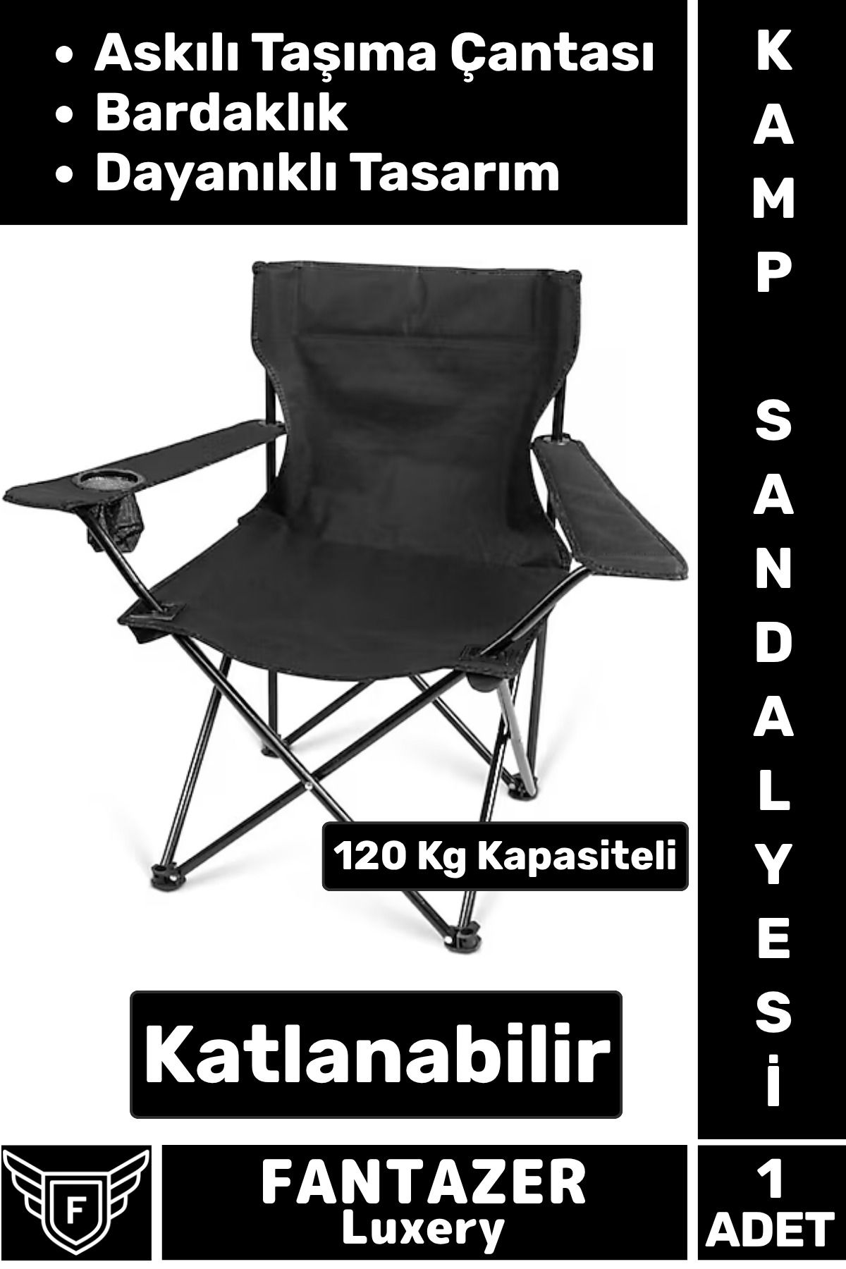 Fantazer Dayanıklı Askılı Taşıma Çantalı Bardaklık Yeri 120 Kg Kapasiteli Katlanabilir Piknik Kamp Sandalyesi