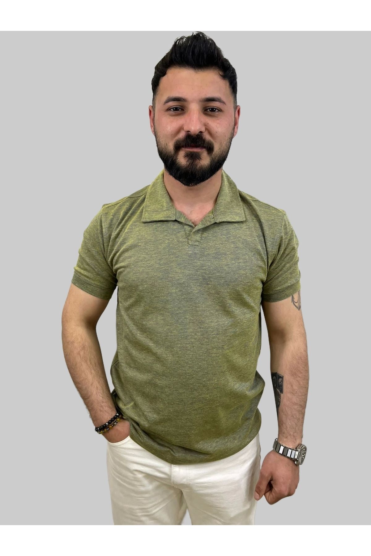 daniel milano Erkek Bymn Düğmesiz Polo Yaka Fıstık Yeşili Tişört