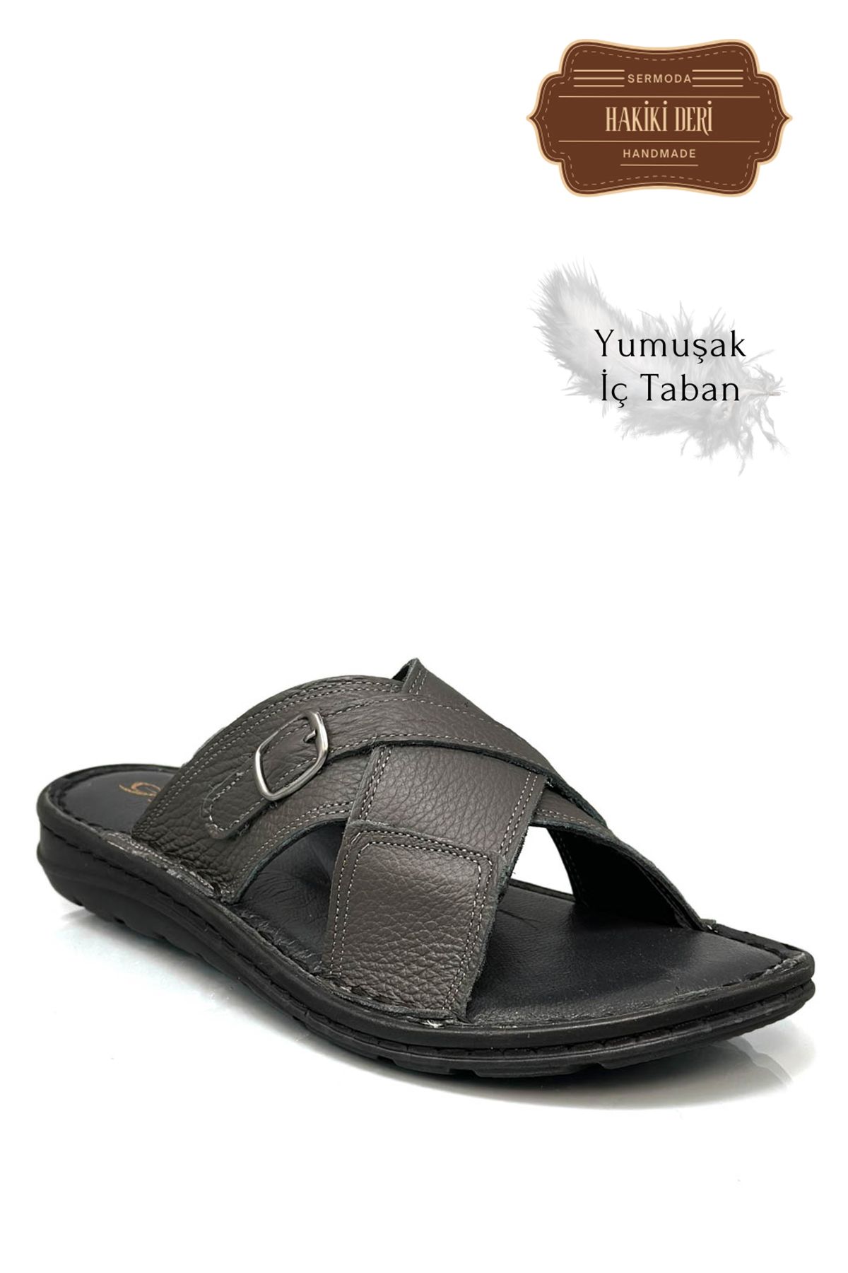 sermoda-Genuine Real Leather Men's Slippers Lightweight Slippers Leather t Smoked 5