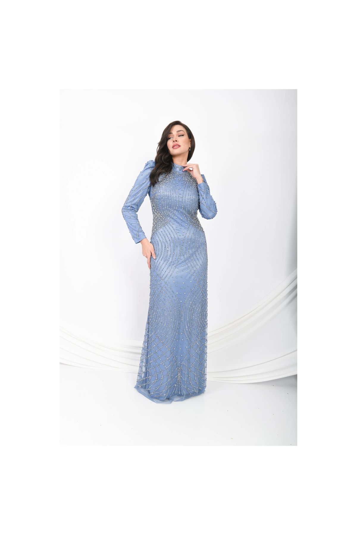 Moda Sezaver Tesettür Abiye | Nikah Elbisesi | Hürrem Sultanın Tılsımı Abiye - Mavi