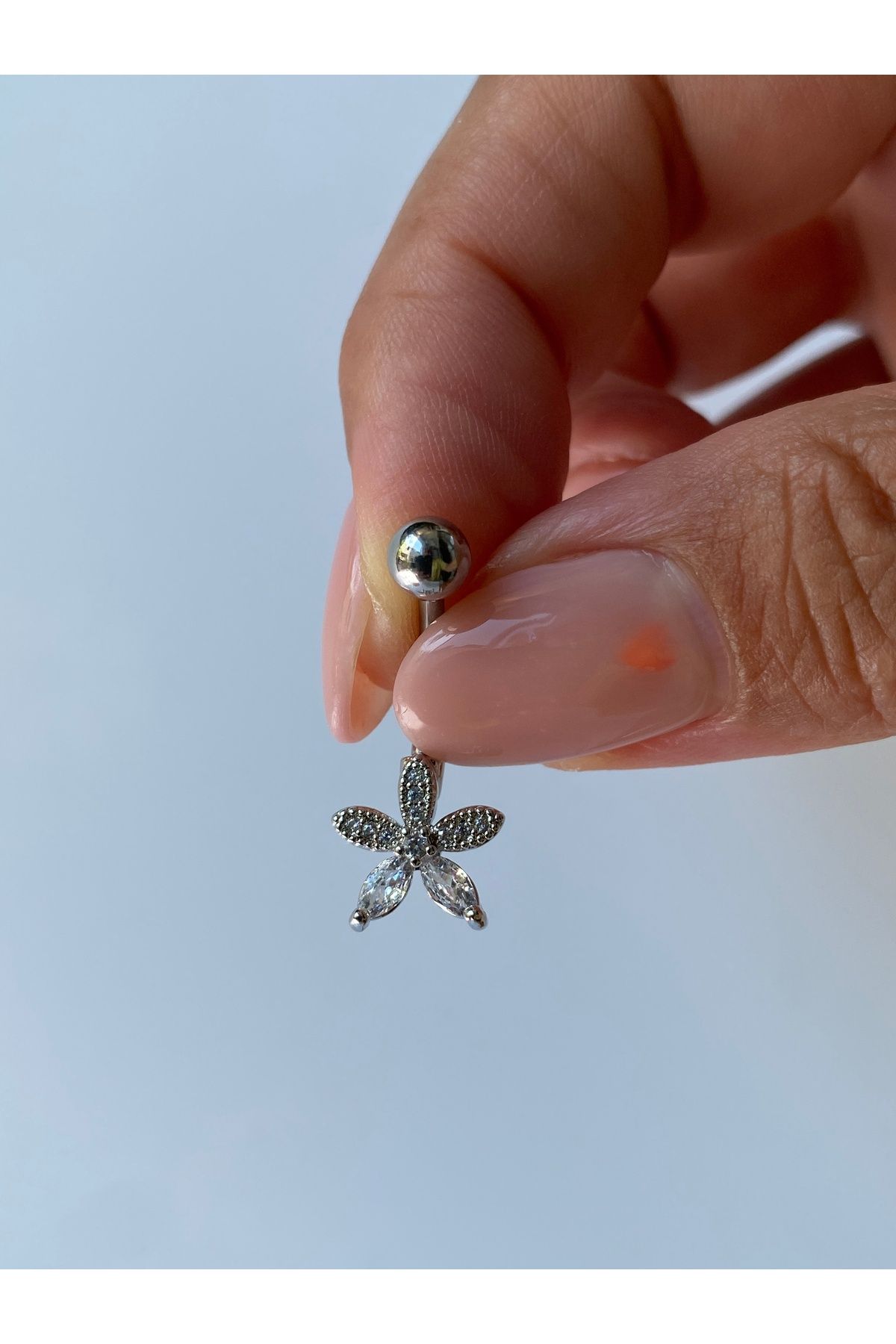 kurukafagift Çelik Göbek Piercing Taşlı Parlak Meksika Papatyası Çiçek Minimal Model