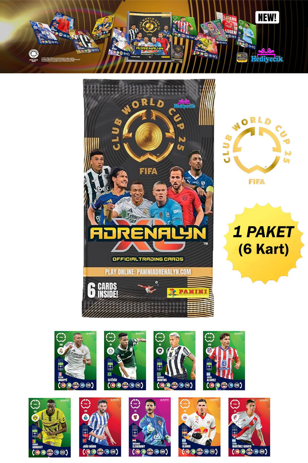 hediyecik Panini Fifa Club World Cup 2025 Trading Card Dünya Kupası Oyun Kartları 1 Paket (6 Kart)