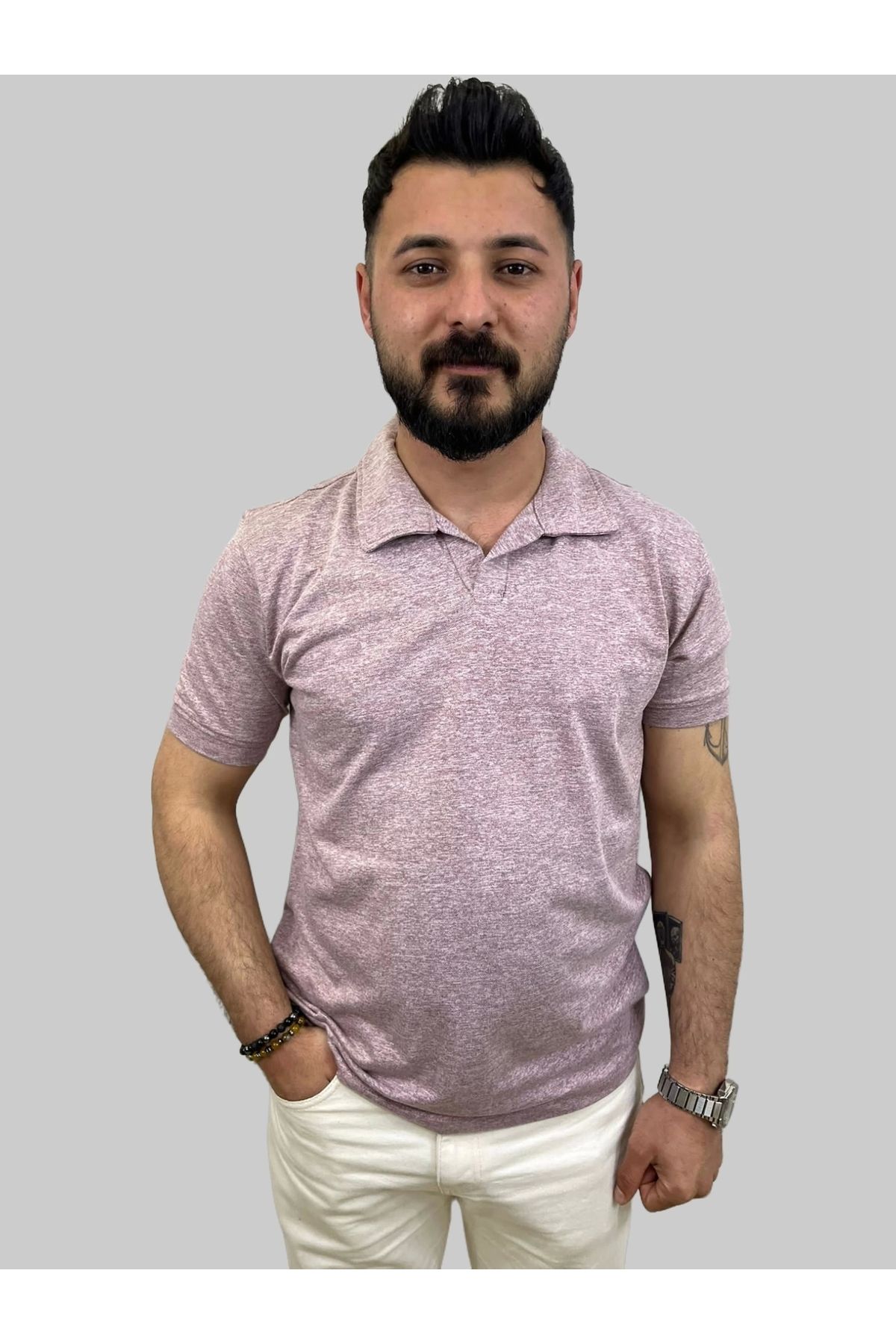 daniel milano Erkek Bymn Düğmesiz Polo Yaka Açık Bordo Tişört