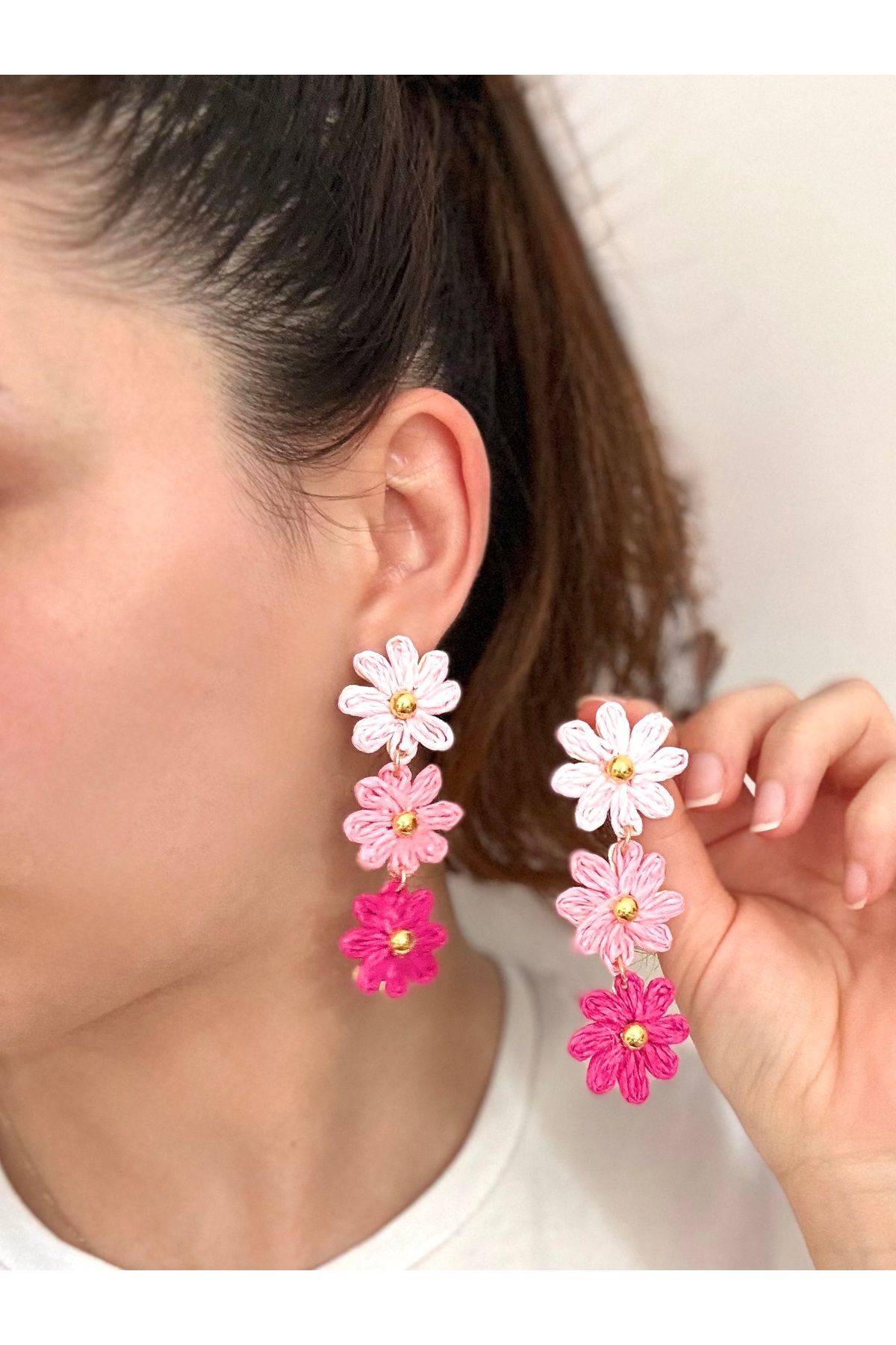 JEWELRY Çiçekli 3’lü sallantılı küpe