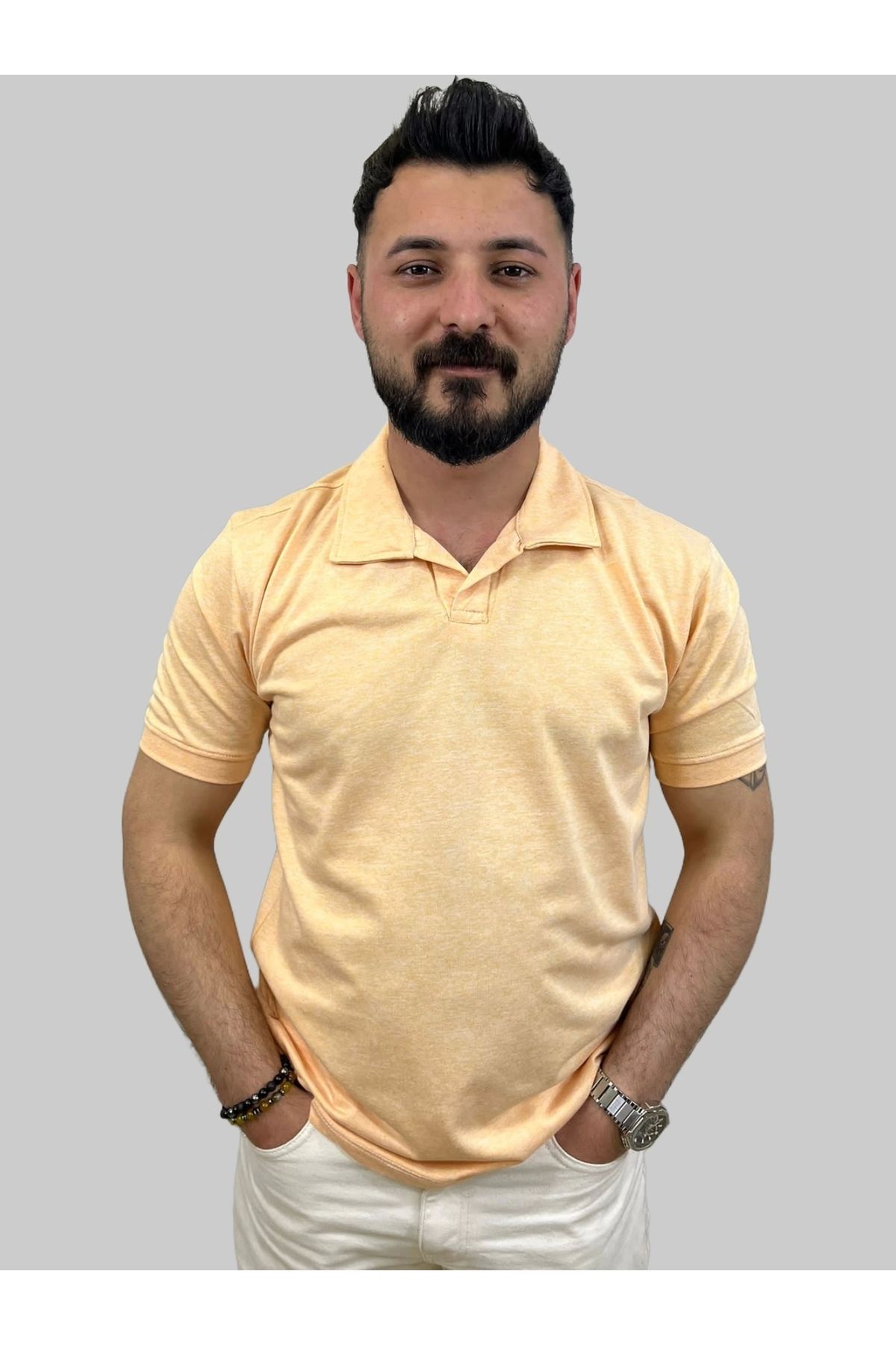 daniel milano Erkek Bymn Düğmesiz Polo Yaka Sarı Tişört