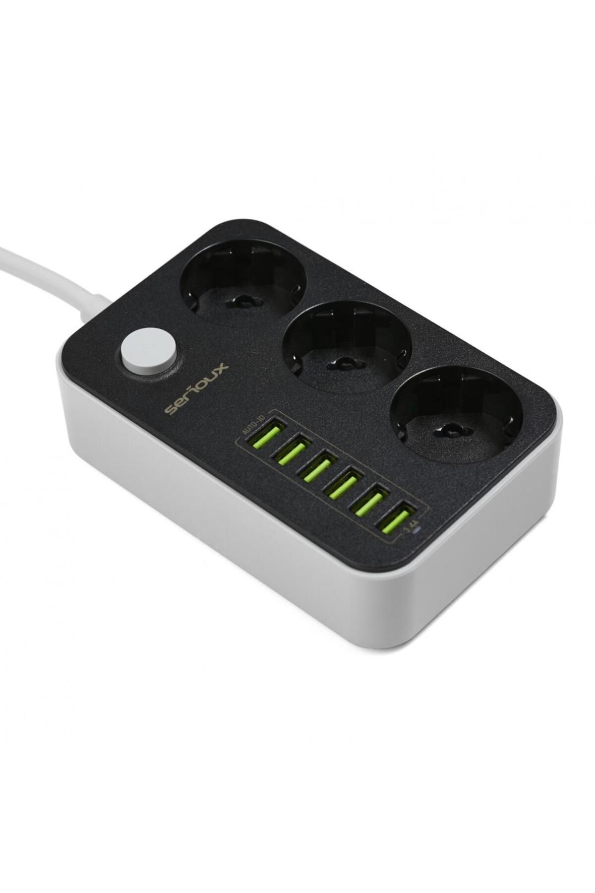 SERIOUX-Extension cord with Serioux protection, 3 schuko sockets, input 100-240V, 50- 60Hz, output (Total): 250 1