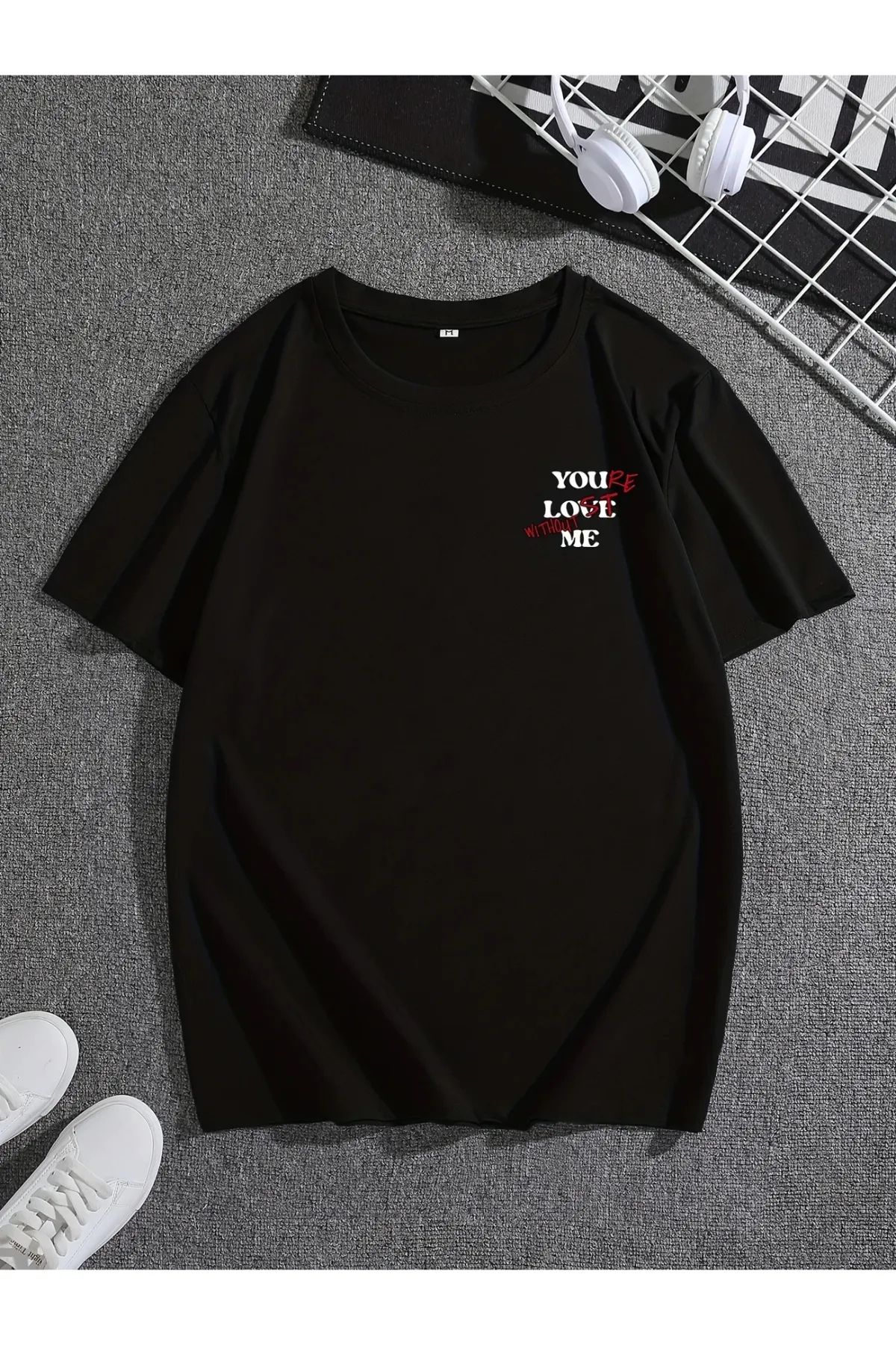 Koklonmoda Büyük Beden Unisex You Lost Me Baskılı Oversize T-Shirt