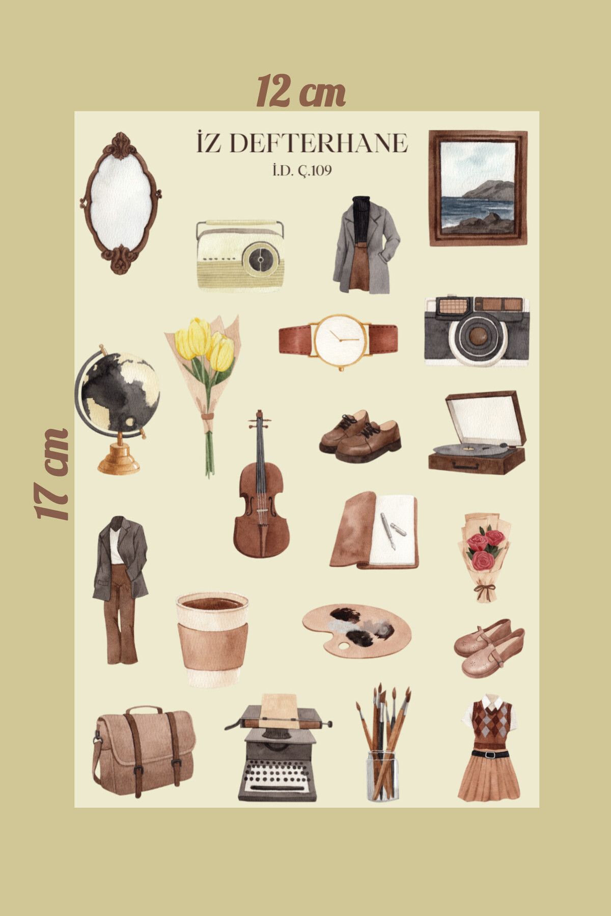 İZ DEFTERHANE Vintage kahverengi Soft Sanat Çıkartma Sticker (Defter ajanda ve günlük planlayıcılar için uygun)