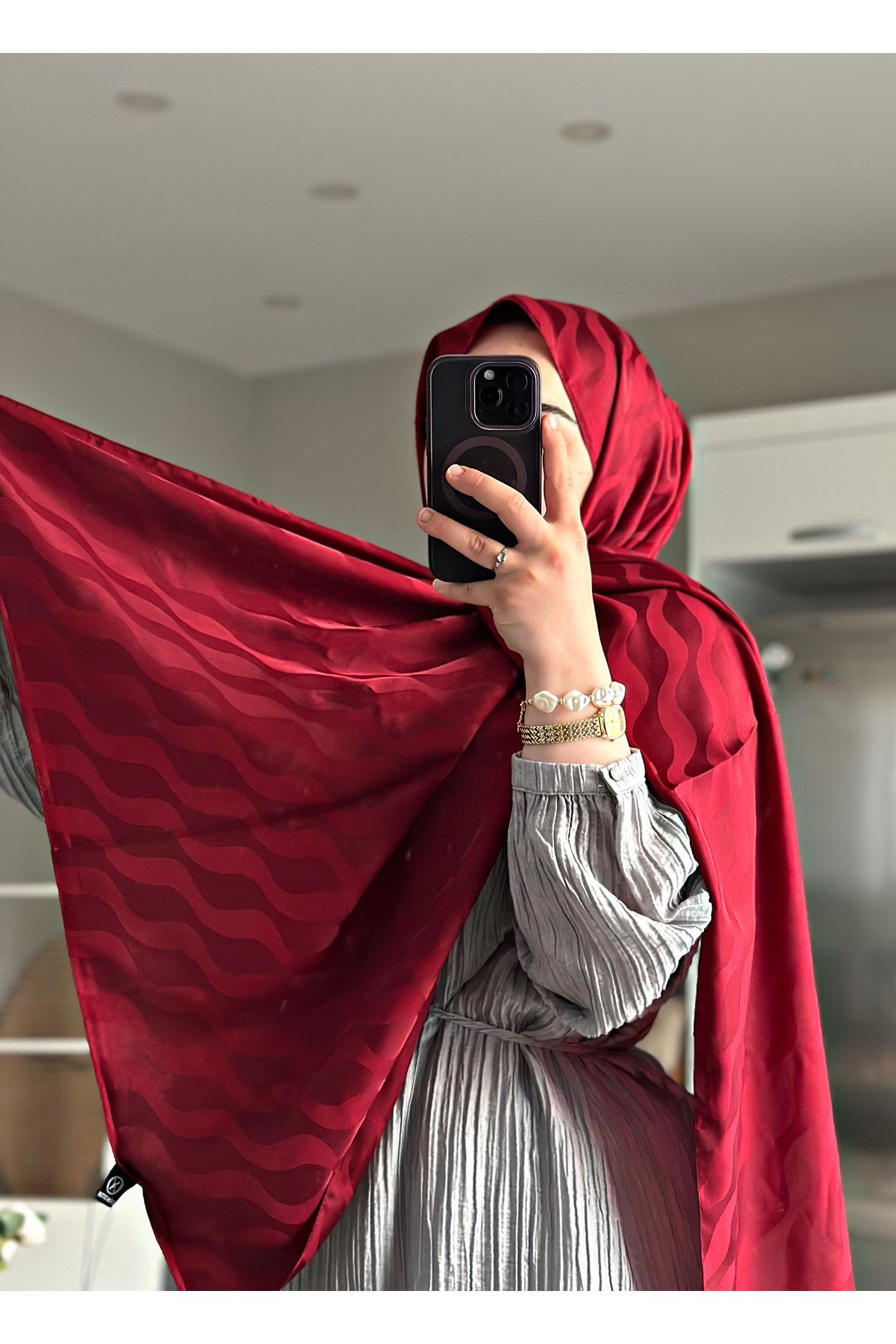 Sane Home Bordo Şal Tesettür Şal Jakar Şal Kaymaz Şal