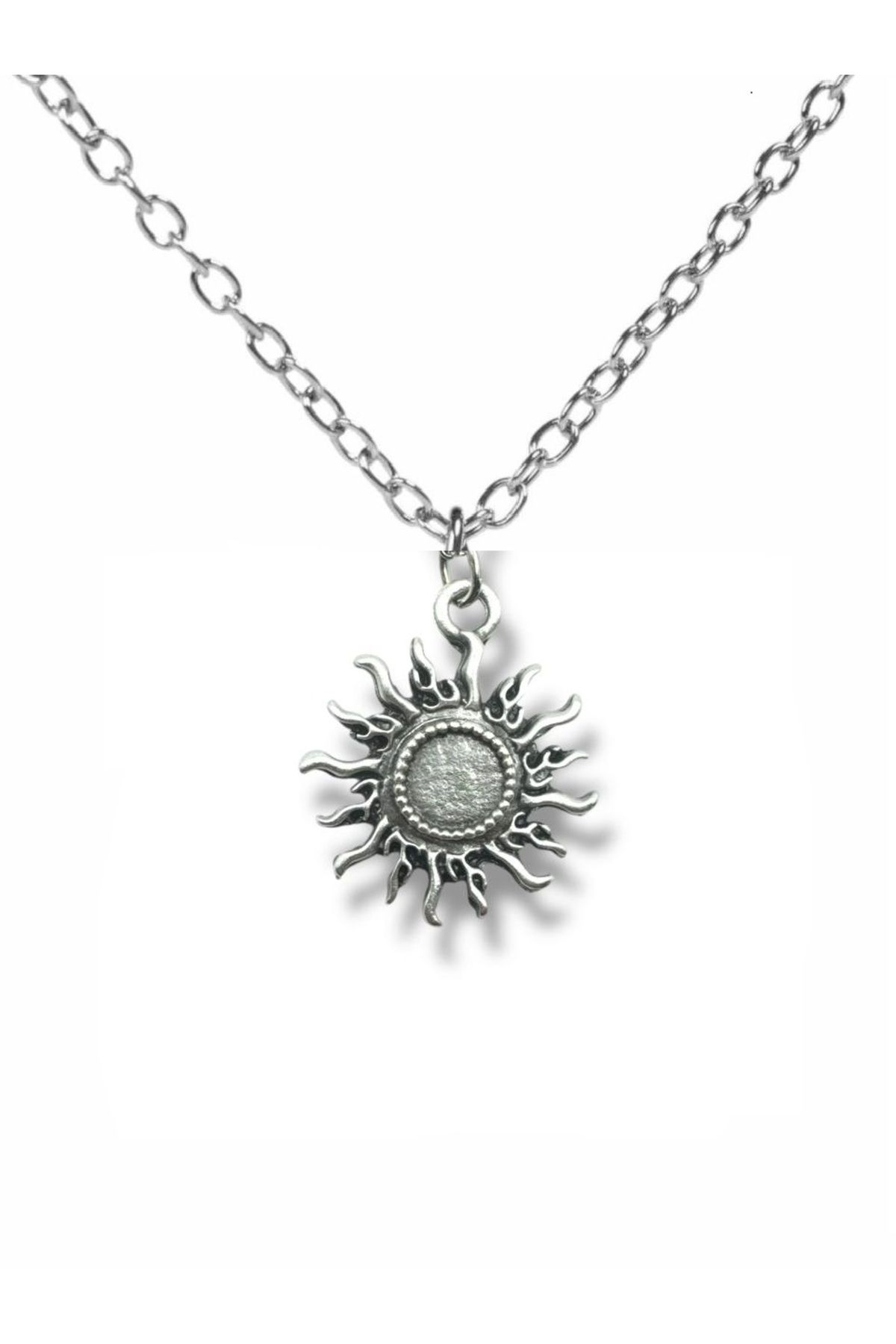 Herşey Nota Metal Güneş Figürlü Unisex Kolye | 60 cm Zincirli Modern Tasarım
