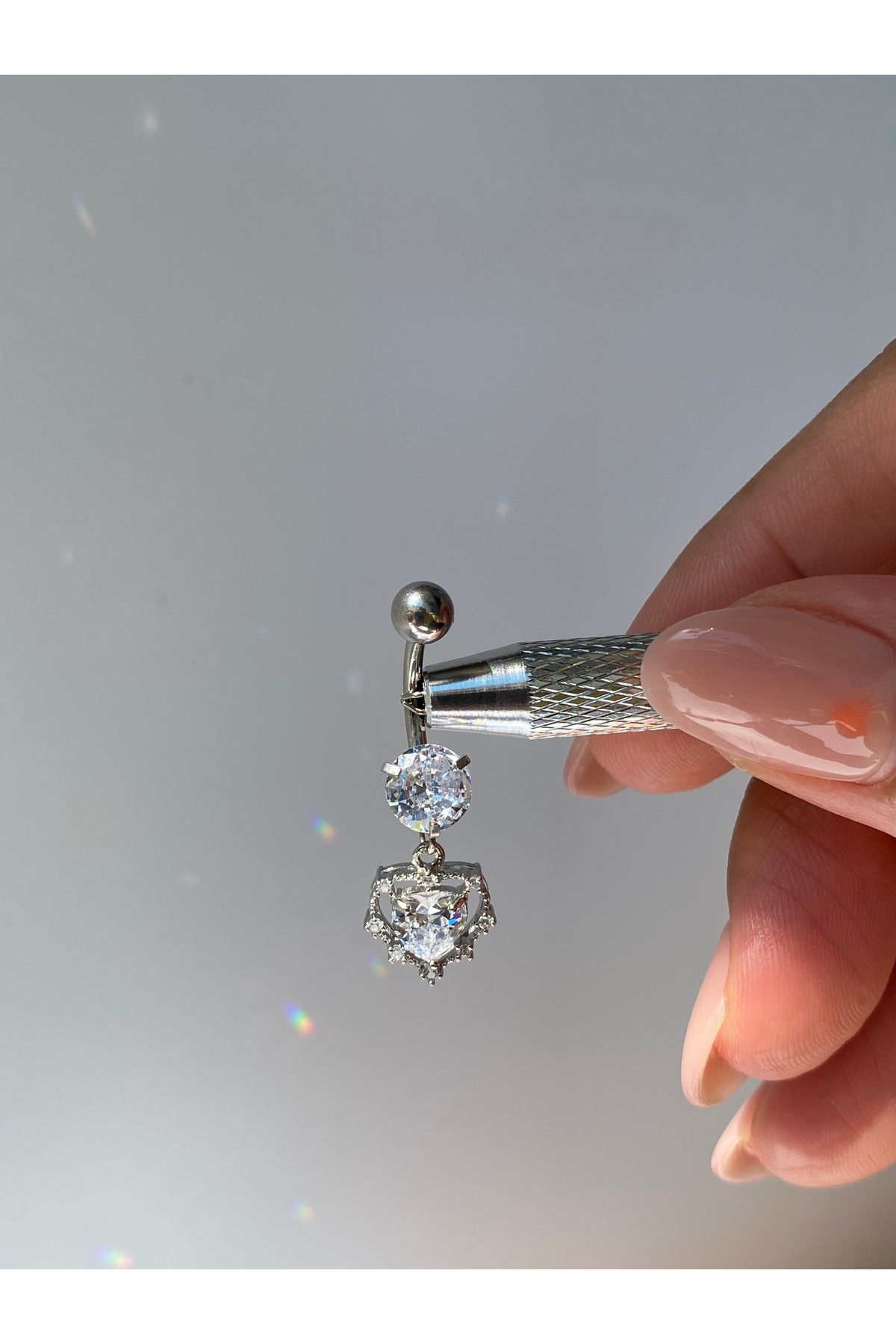 kurukafagift Çelik Göbek Piercing Kalpli Sallantılı Zirkon Taşlı