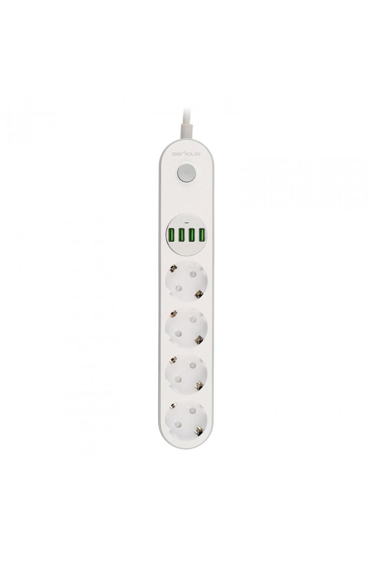 SERIOUX-Extension cord with Serioux protection, 4 schuko sockets, input 100-240V, 50- 60Hz, output (Total): 250 1