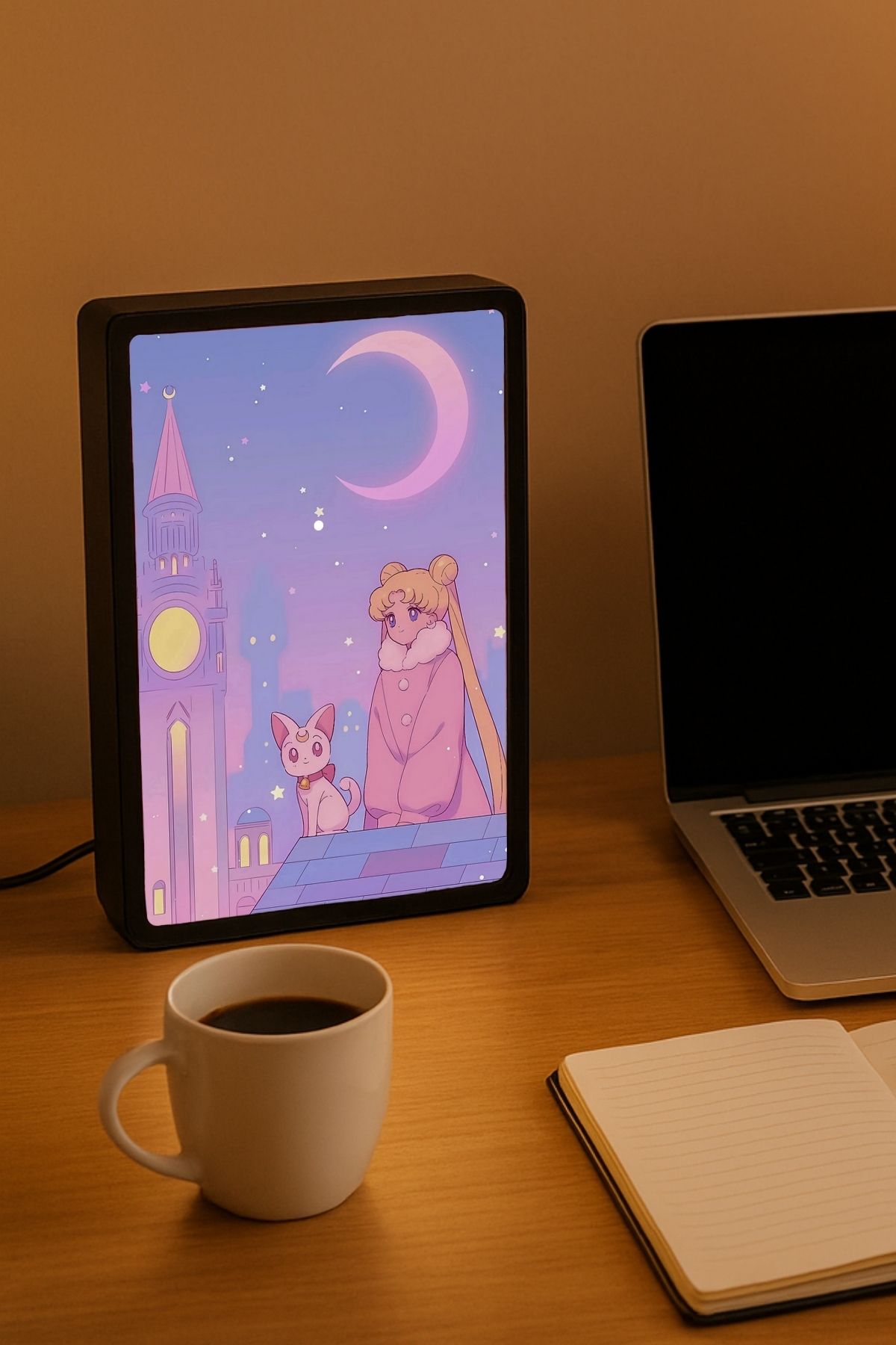 SevindirenŞeyler Sailor Moon Ay Savaşçısı Dekoratif Gece Lambası - Işık Kutusu, Masa Lambası, Light Box 16x11 cm