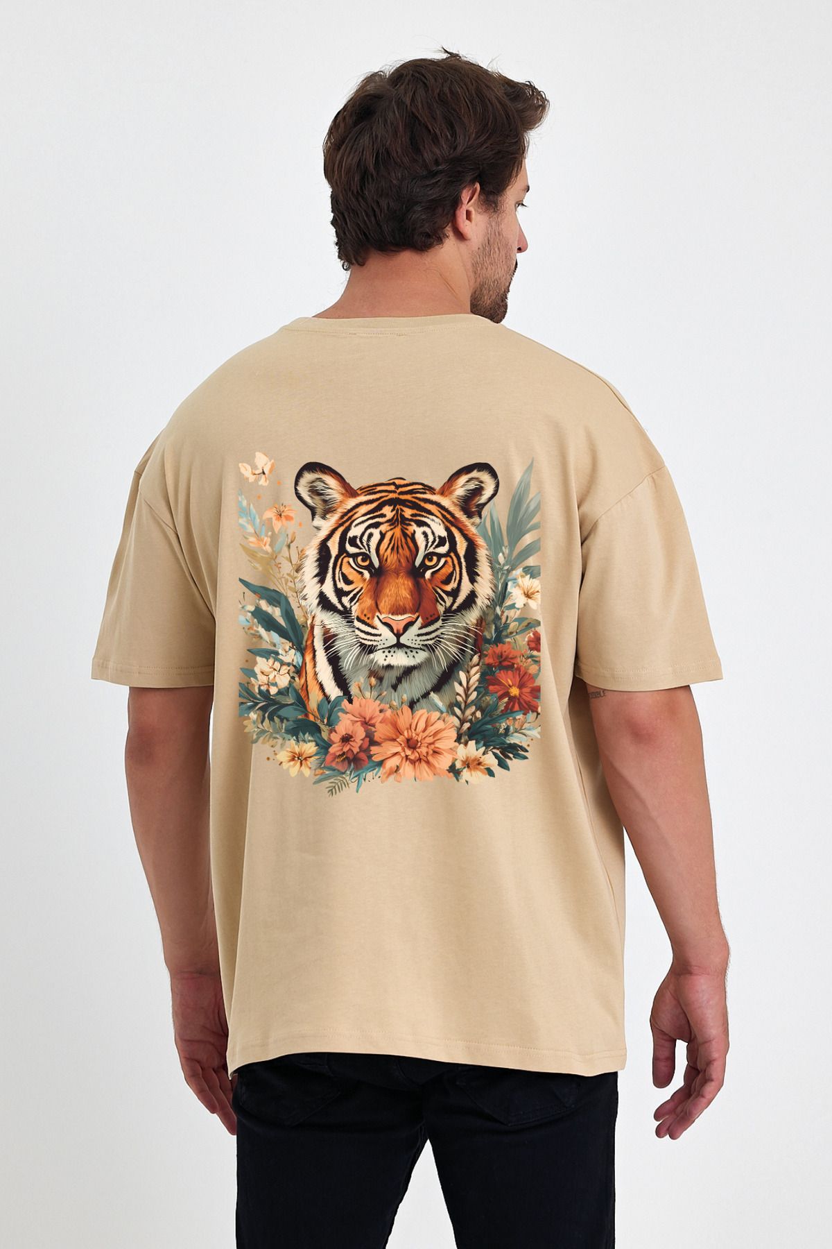 Windy Island Erkek Aslan Sırt Baskılı Oversize T-shirt