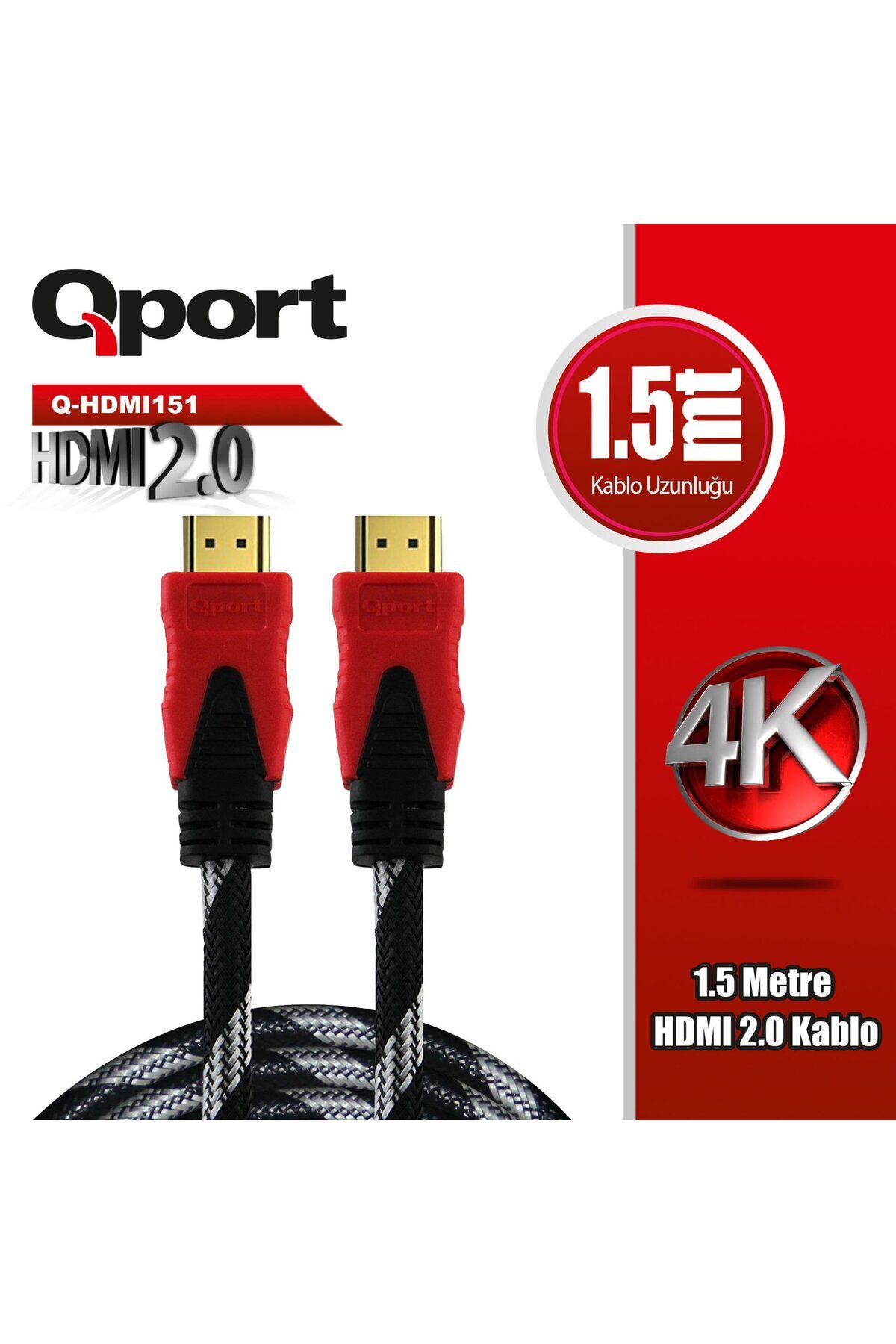 Qport Q-HDMI151 1.5 METRE 2.0V 4K ALTIN UÇLU ÖRGÜLÜ KABLO