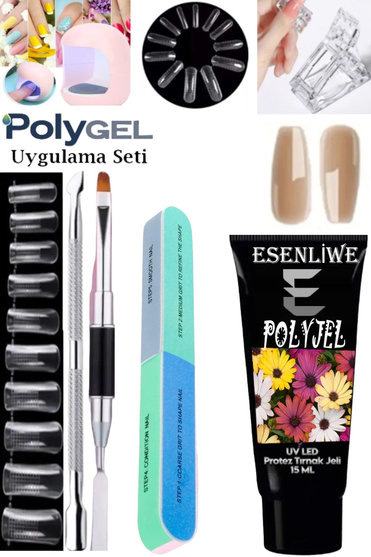 ESENLİWE 7 Parça Kalıcı Oje Protez Tırnak Polygel Oje Kalıcı Akrilik Jel Polijel Poly Gel 15ML